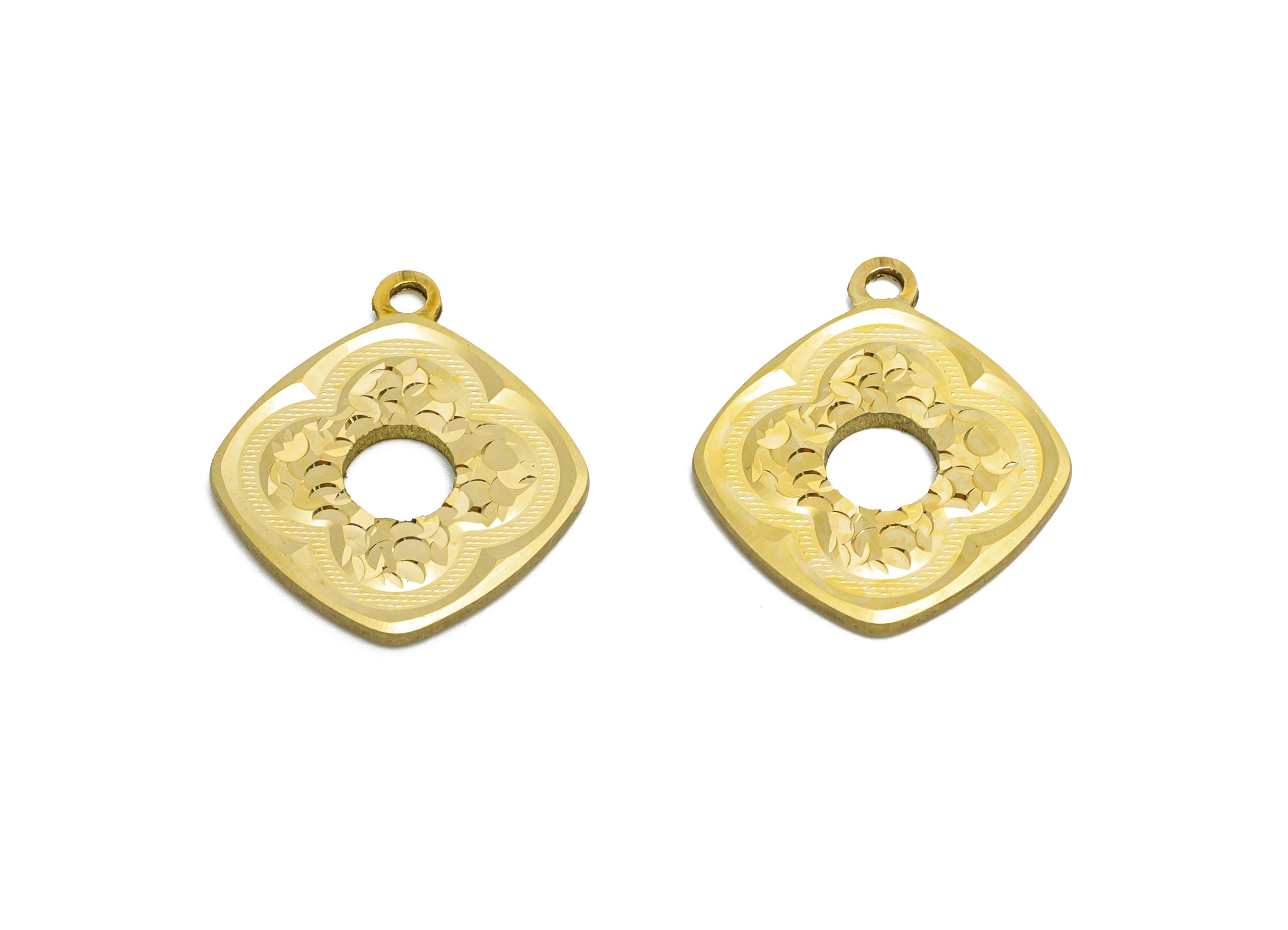 Brass Square Earring Charm - Raw Brass Textured Floral Geometry Charm - Vintage Shiny Charm - Textured Laser Cut - 17x14x1.25mm - PP11156 - DOMEDBAZAAR