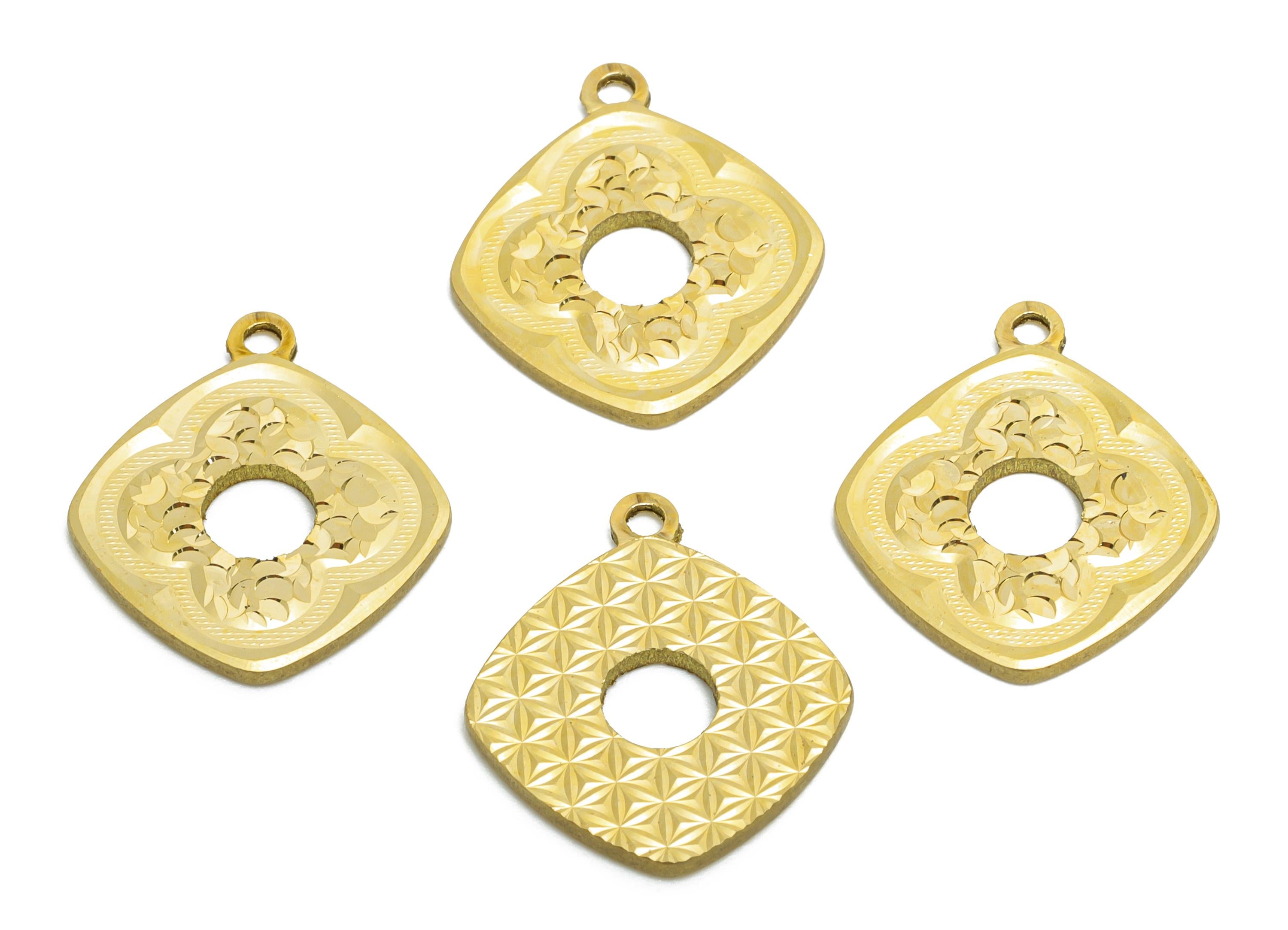 Brass Square Earring Charm - Raw Brass Textured Floral Geometry Charm - Vintage Shiny Charm - Textured Laser Cut - 17x14x1.25mm - PP11156 - DOMEDBAZAAR