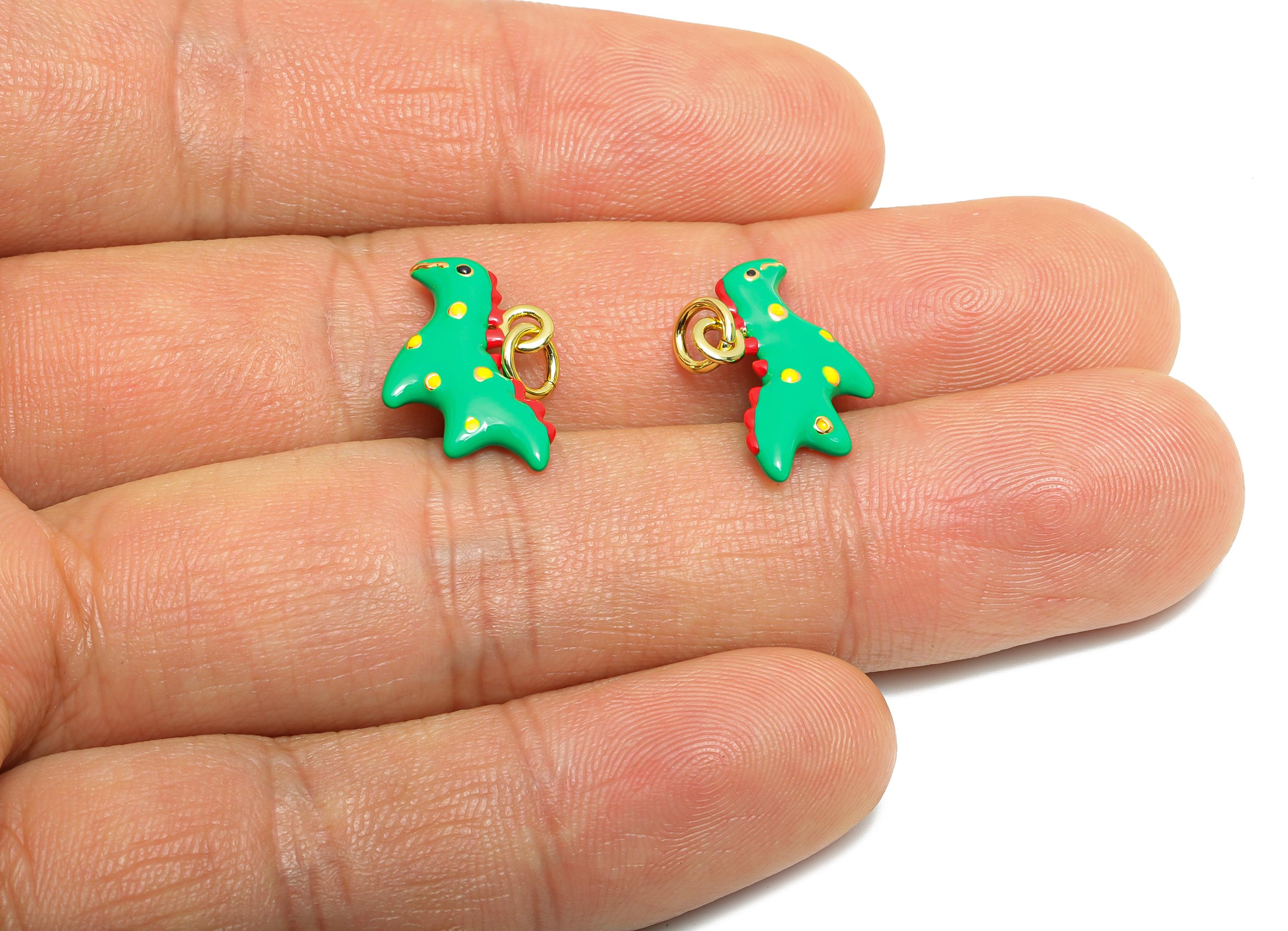 Brass Dinosaur Bracelet Charm - Cute Colorful Enamel Dinosaur Pendant - Unique Jewelry - 18K Real Gold-Plated - 18.38x12.3x2.96mm - RGP10575 - DOMEDBAZAAR