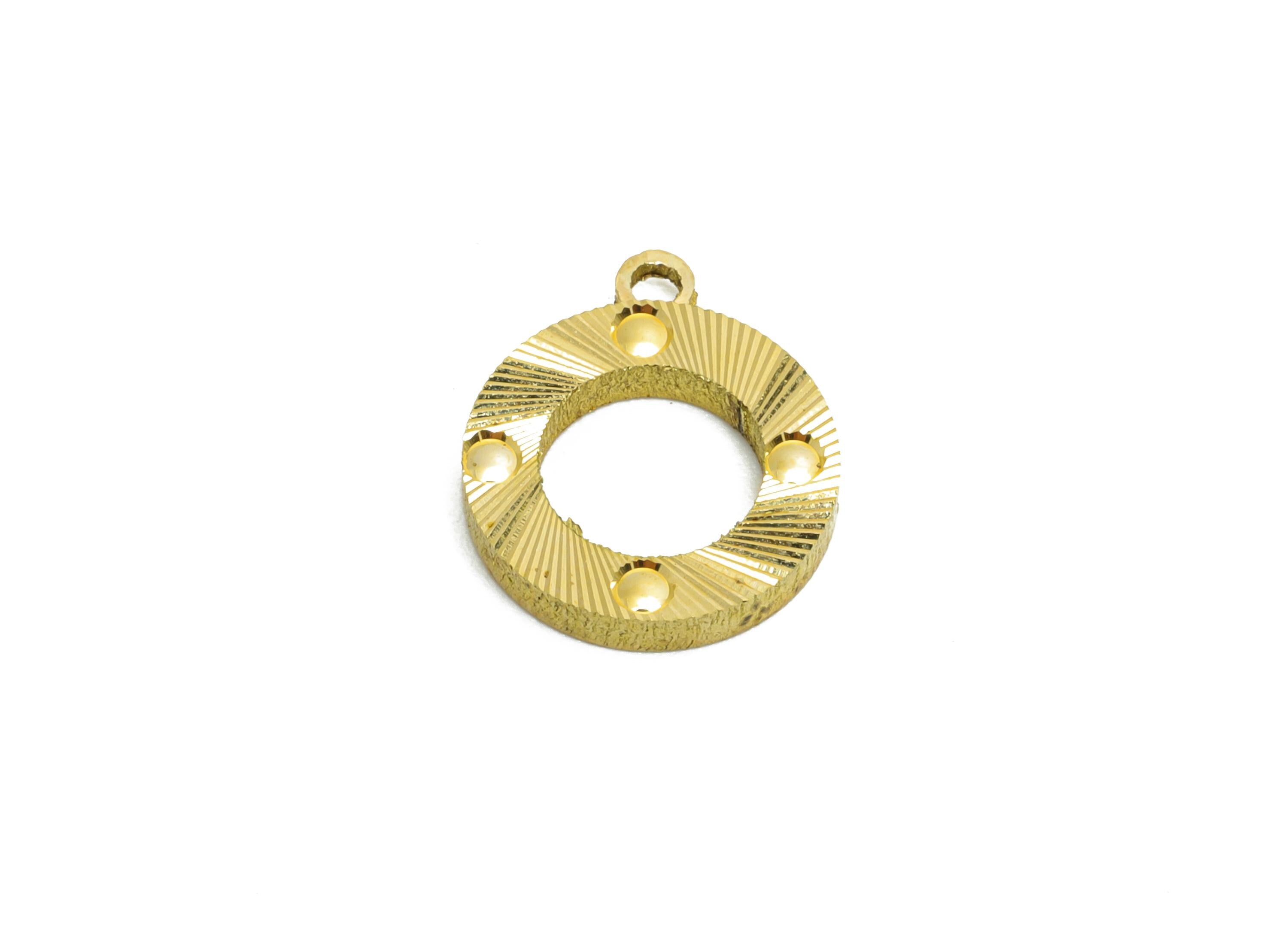Brass Circle Earring Charm - Raw Brass Textured Shiny Geometry Charm - Vintage Round Charm - Textured Laser Cut - 13x11x1mm - PP11151 - DOMEDBAZAAR