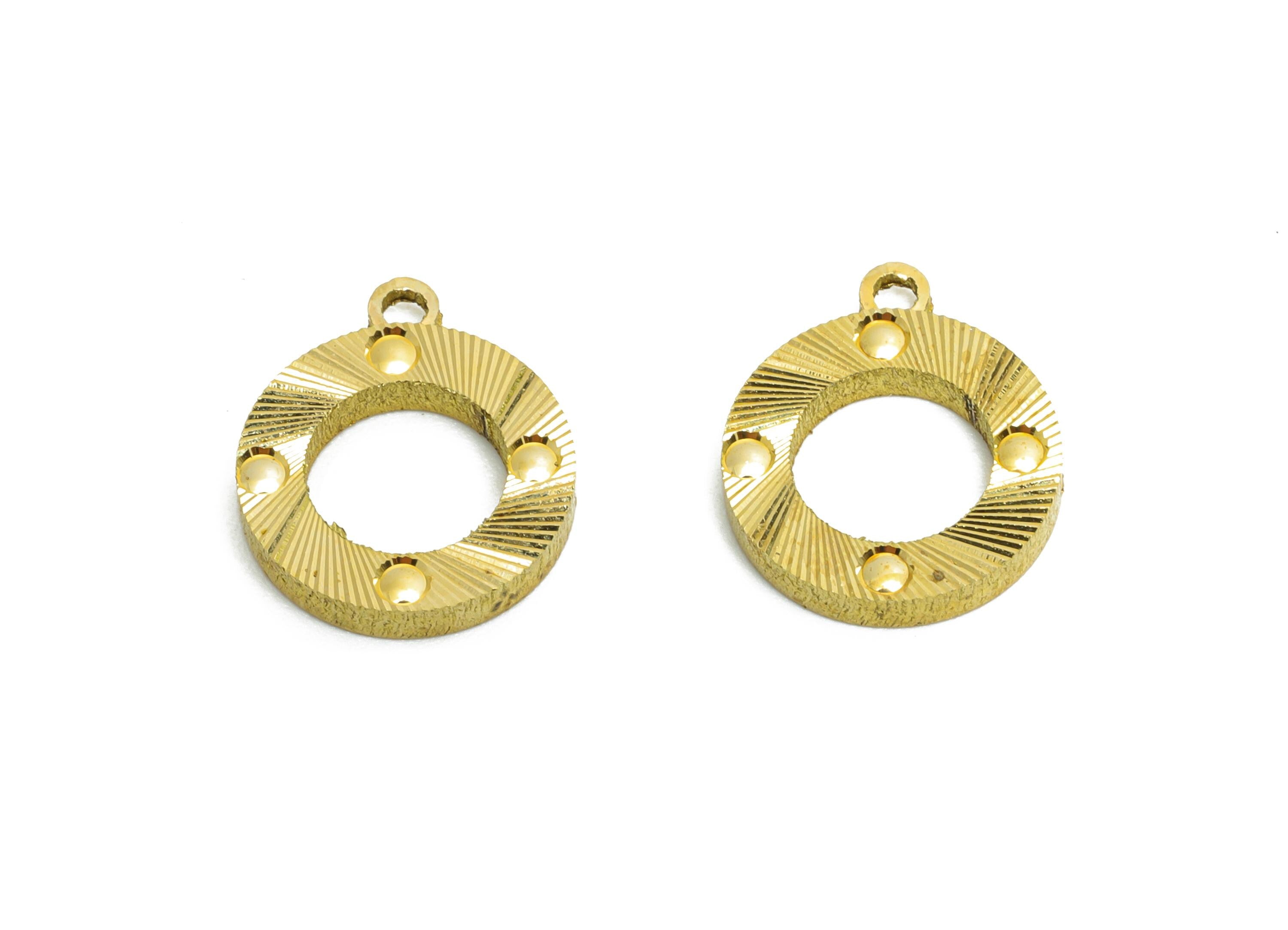 Brass Circle Earring Charm - Raw Brass Textured Shiny Geometry Charm - Vintage Round Charm - Textured Laser Cut - 13x11x1mm - PP11151 - DOMEDBAZAAR
