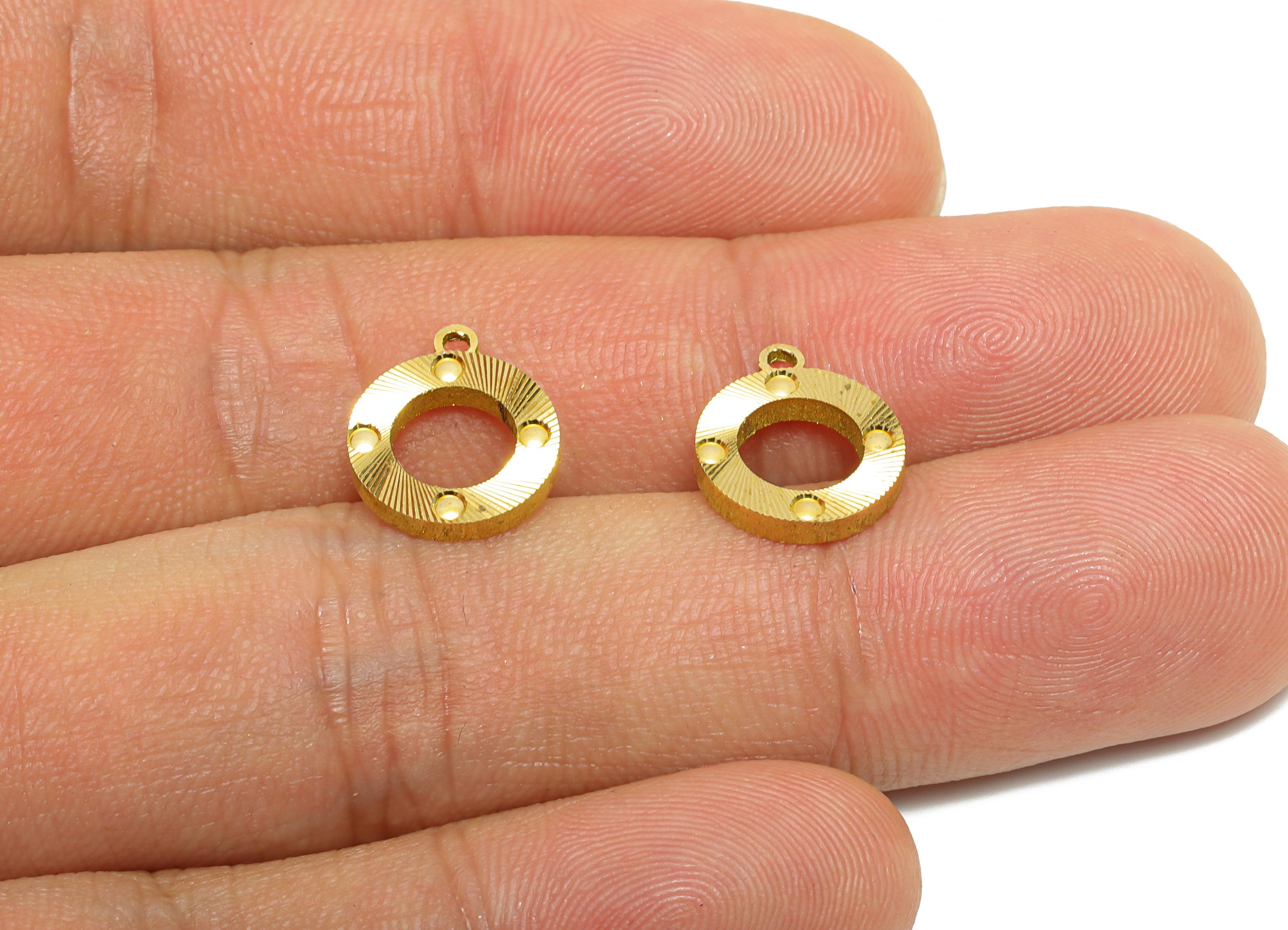 Brass Circle Earring Charm - Raw Brass Textured Shiny Geometry Charm - Vintage Round Charm - Textured Laser Cut - 13x11x1mm - PP11151 - DOMEDBAZAAR