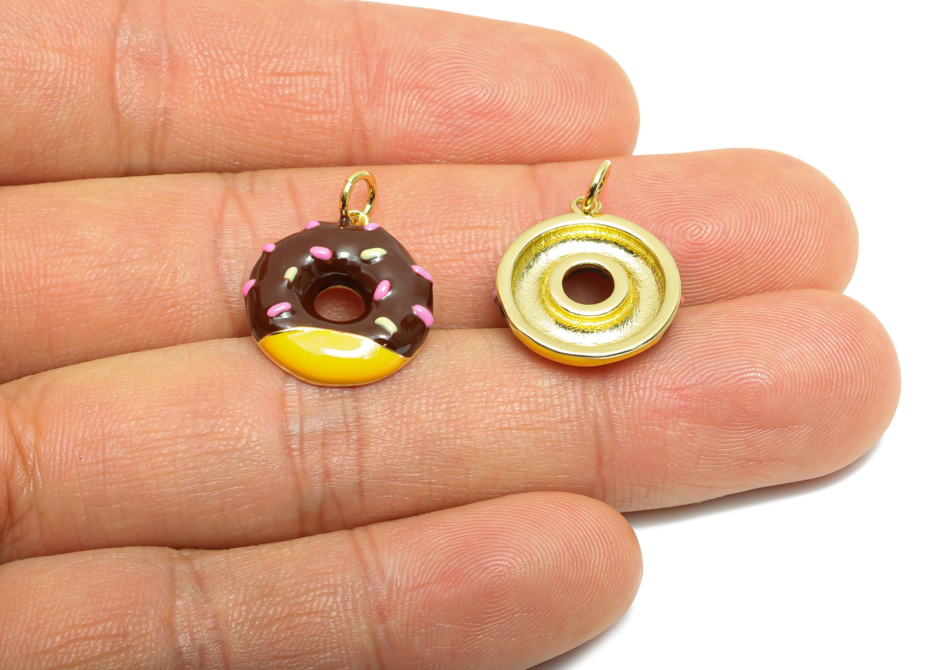 Chocolate Donut Bracelet Charm- Colorful Enamel Dessert Pendant - Brass Jewelry Accessories - 18K Gold-Plated - 17.97x16.15x3.3mm -RGP10569B - DOMEDBAZAAR