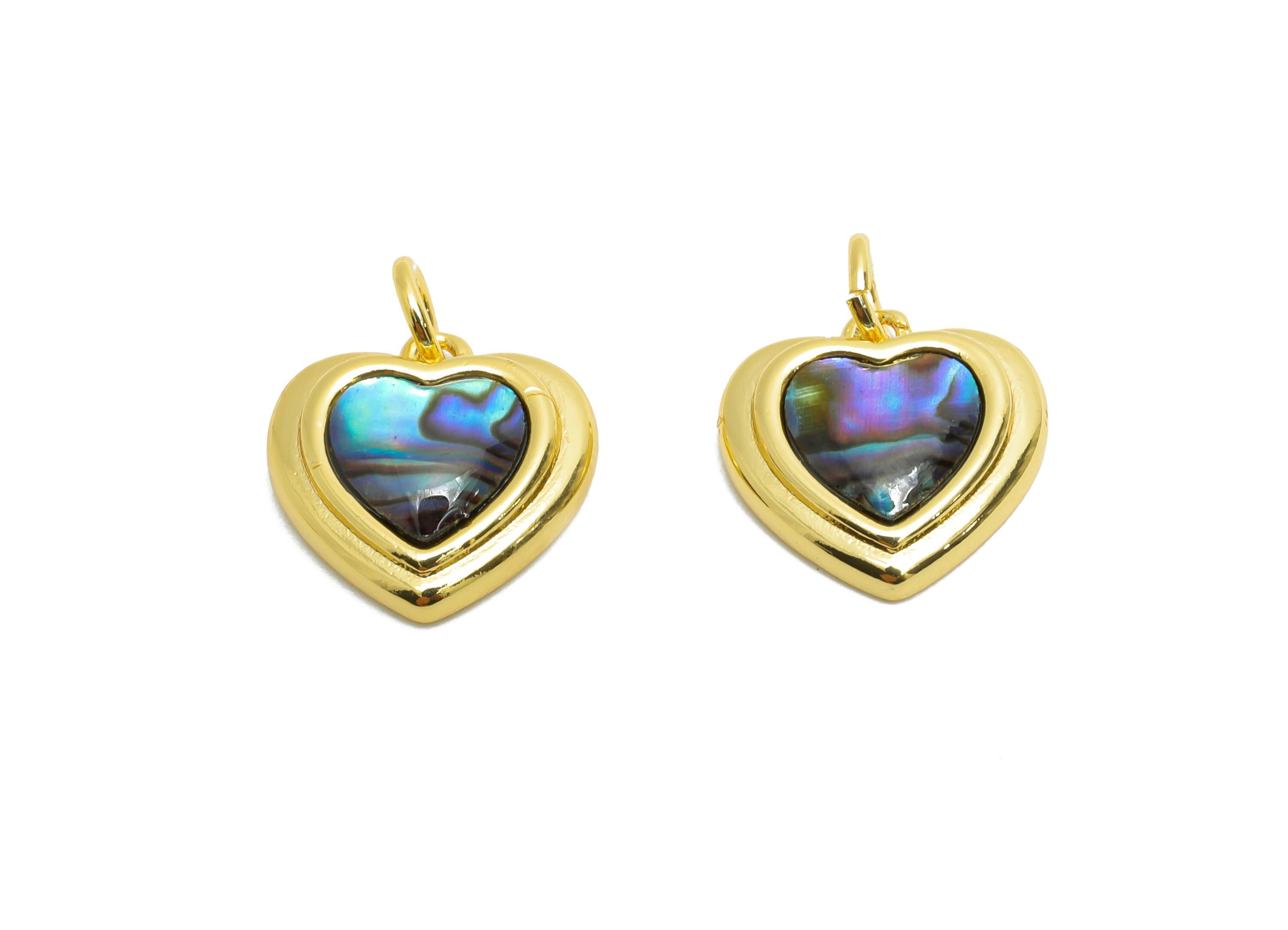 Abalone Shell Heart Earring Charm - Brass Dainty Heart with Pearl Charm - Luxury Gold Charm - 18K Real Gold Plated - 12x12x3.65mm - RGP10668 - DOMEDBAZAAR