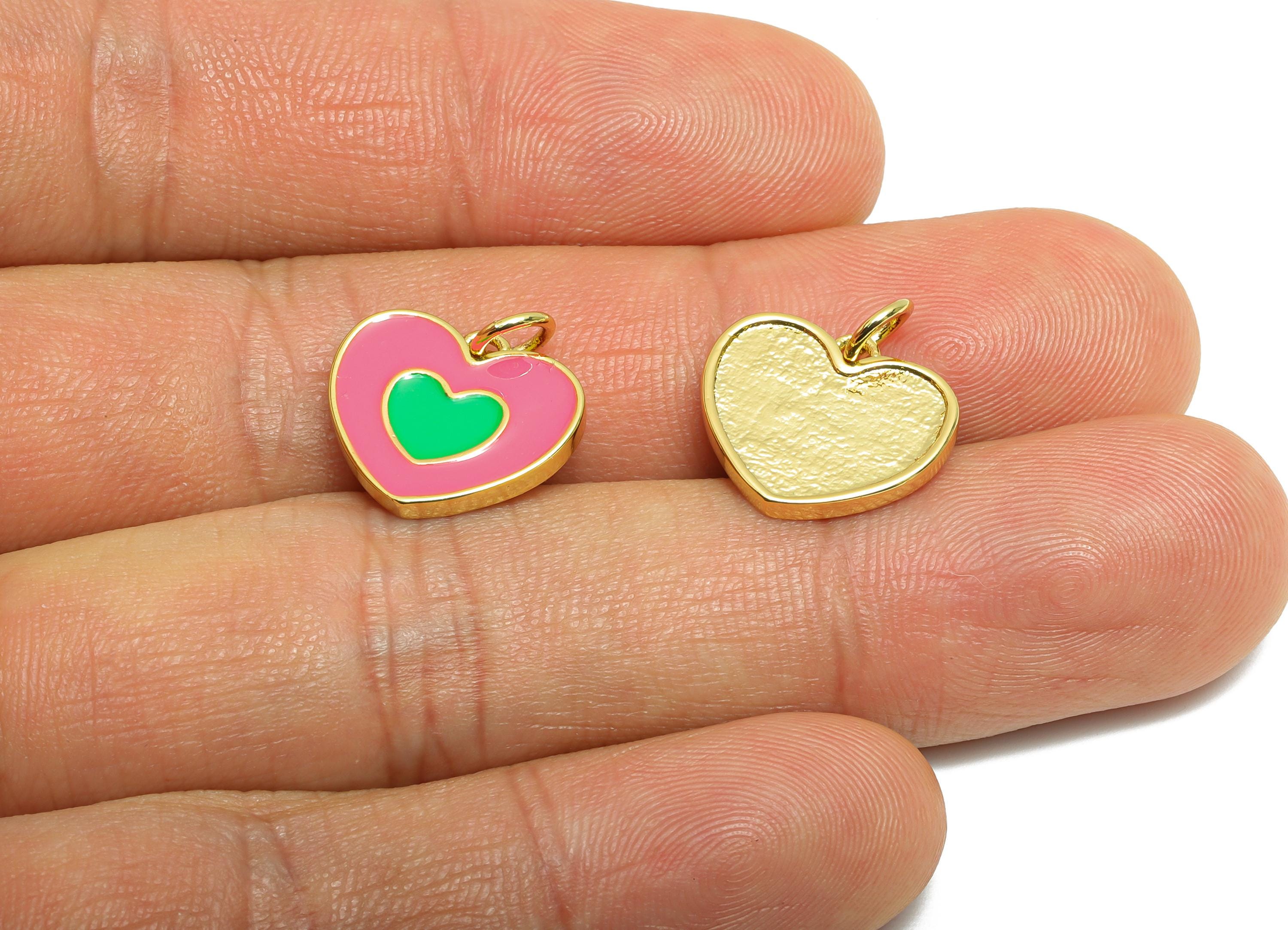 Modern Heart Earring Charm - Brass Colorful Enamel Heart Charm - Gold Framed Heart Pendant - 18K Real Gold Plated - 13x14x1.82mm - RGP10557 - DOMEDBAZAAR