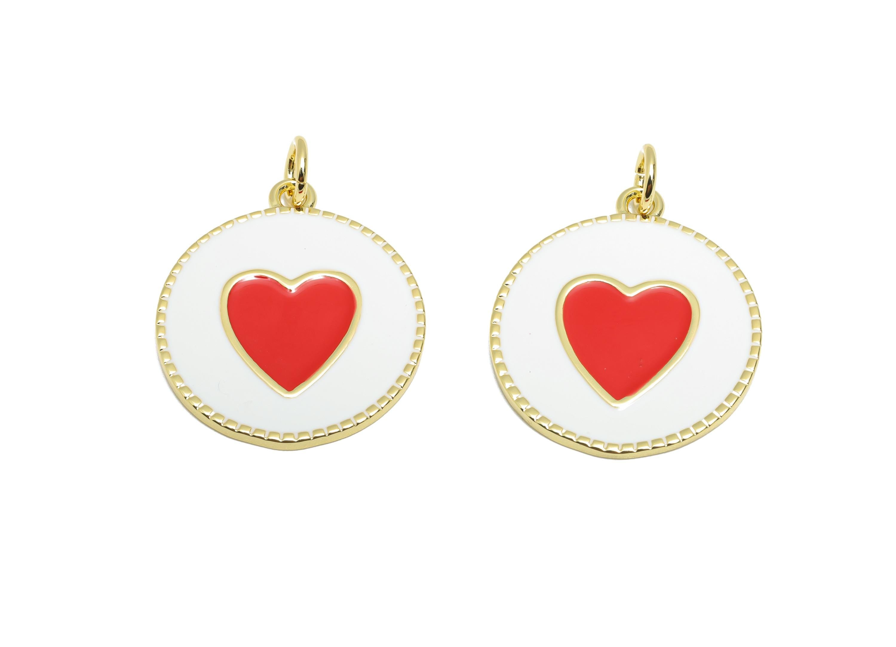 Modern Heart Earring Pendant - Brass Colorful Enamel Heart Pendant - Gold Framed Heart Pendant - 18K Real Gold Plated - 20x18x1mm - RGP10566 - DOMEDBAZAAR