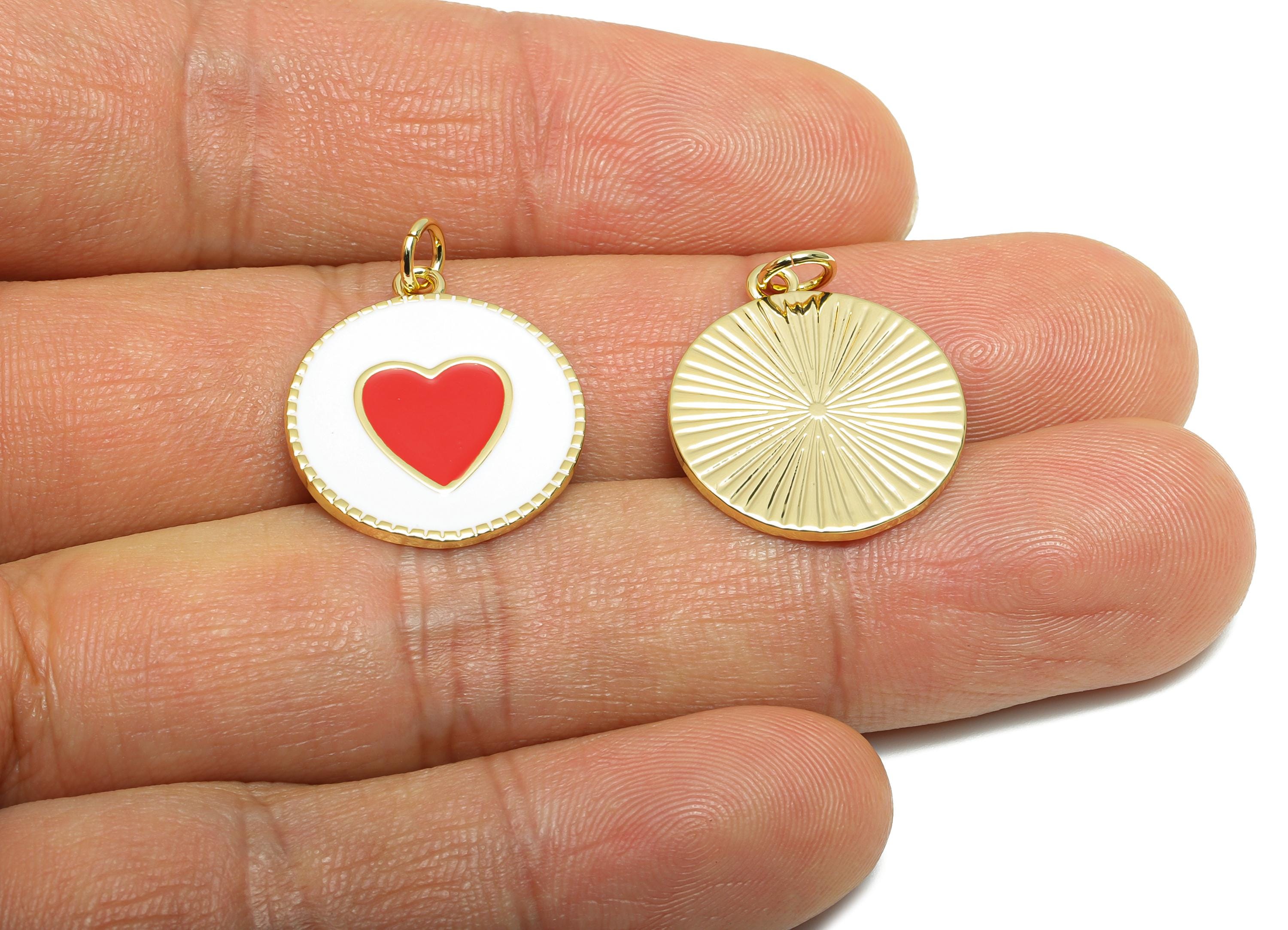 Modern Heart Earring Pendant - Brass Colorful Enamel Heart Pendant - Gold Framed Heart Pendant - 18K Real Gold Plated - 20x18x1mm - RGP10566 - DOMEDBAZAAR