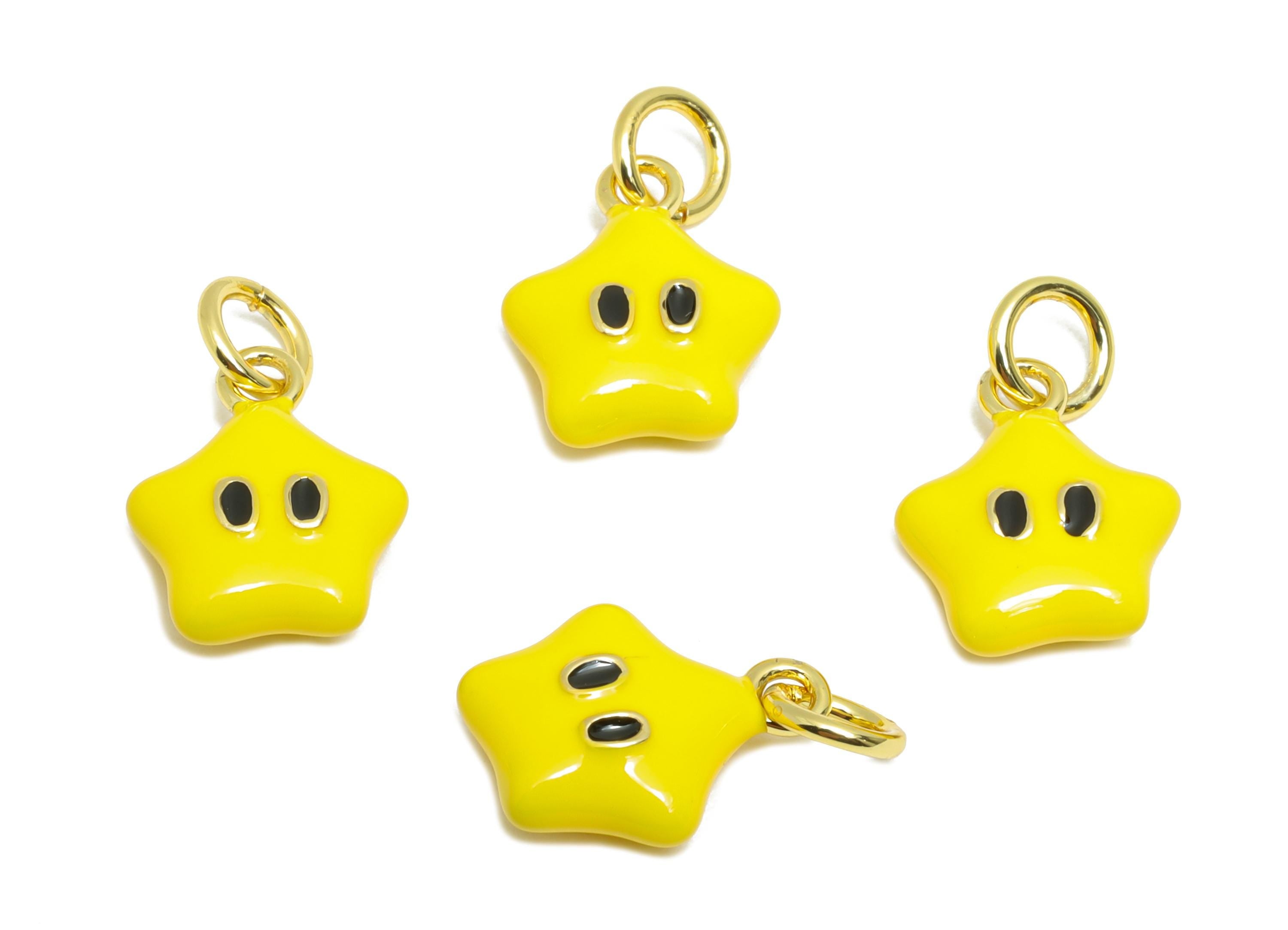 Modern Star Bracelet Charm - Brass Colorful Enamel Star Charm - Cartoon Jewelry Pendant - 18K Real Gold Plated - 12.26x9.17x4.1mm - RGP10539 - DOMEDBAZAAR