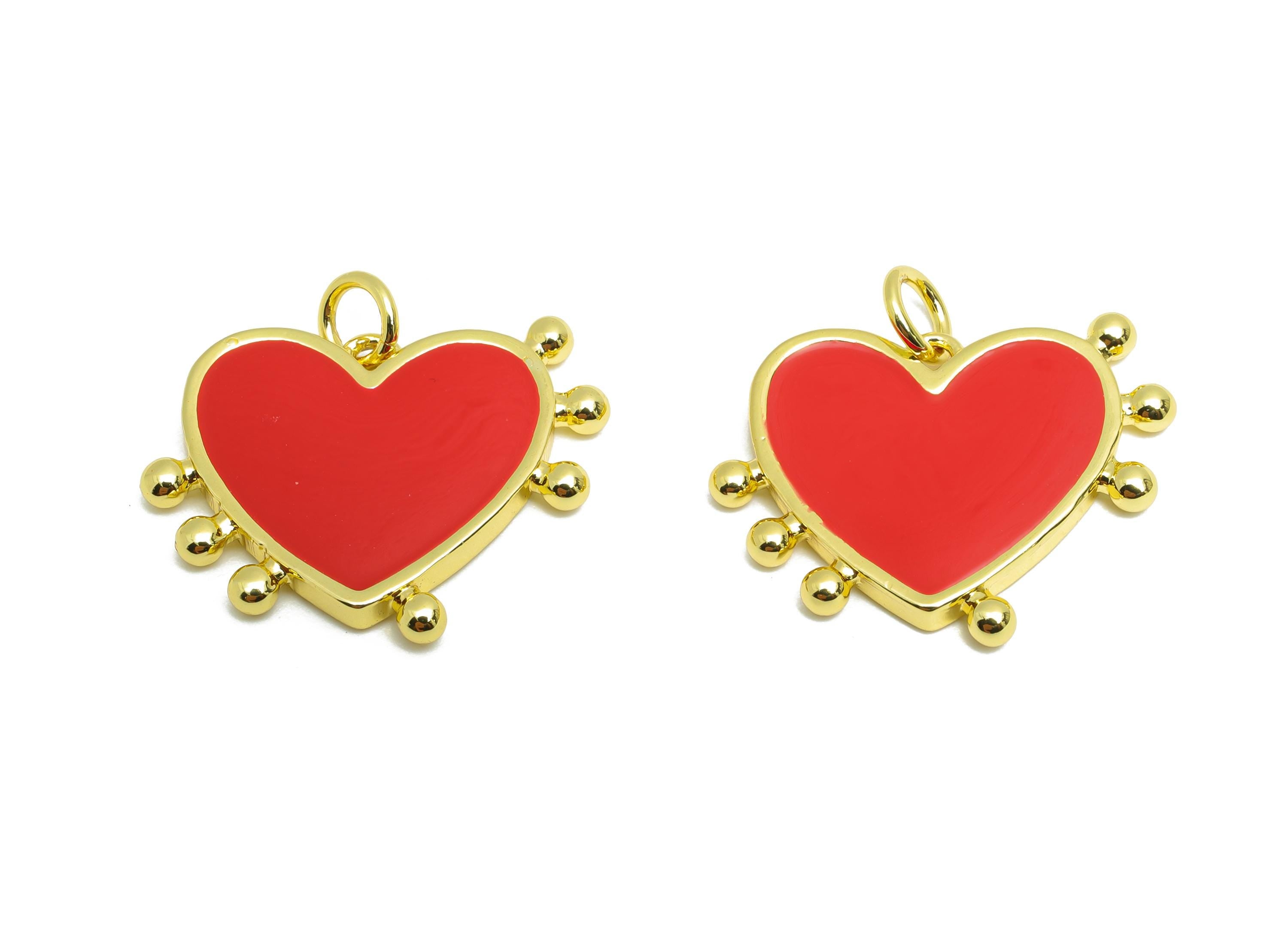 Brass Heart Pendant - Chic Red Enamel Pendant for Necklace - Modern Jewelry Accessories - 18K Gold-Plated - 18.02x20.56x2.63mm - RGP10552 - DOMEDBAZAAR