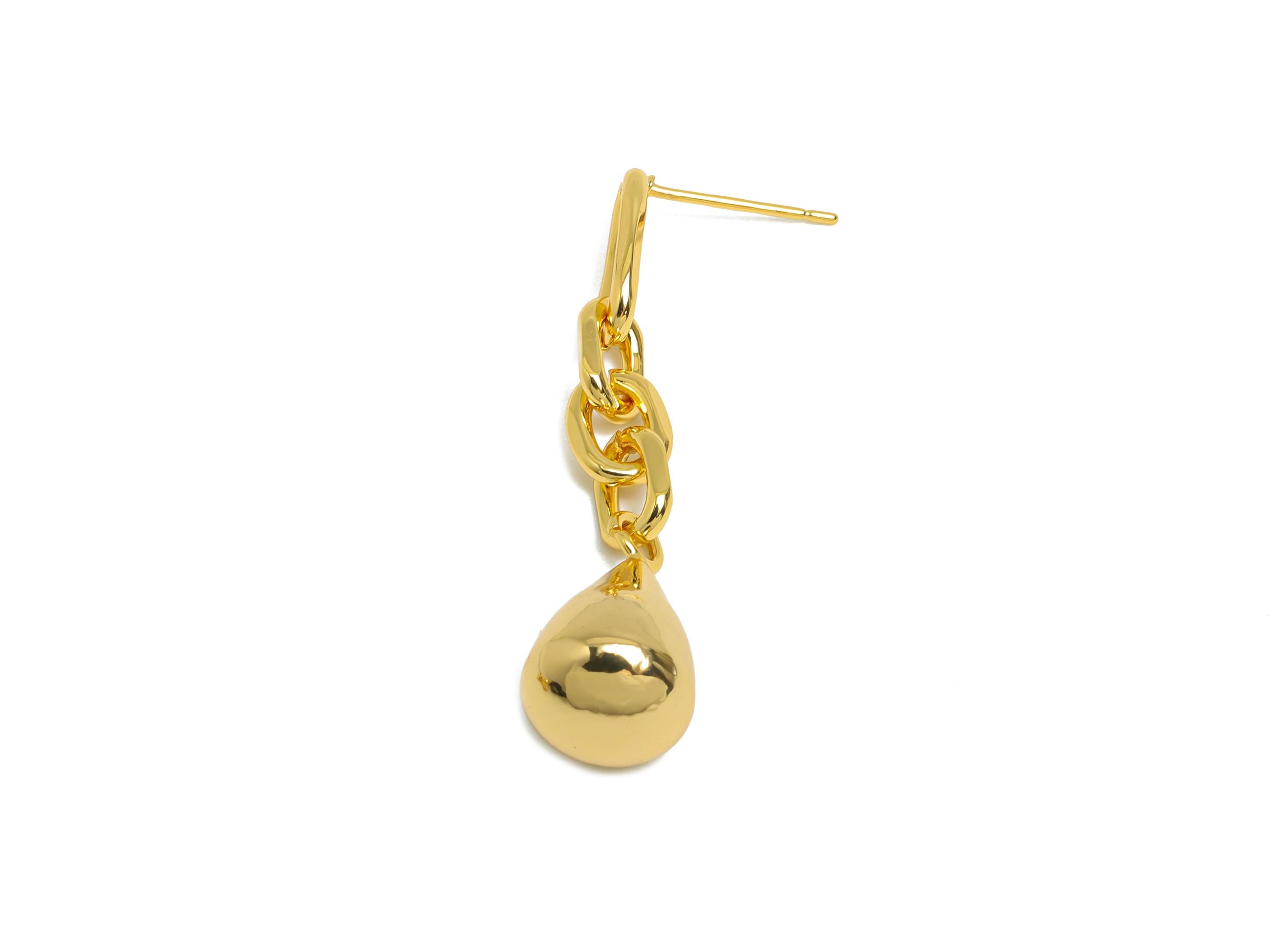Brass Dangle Chain Earring - Gold Hanging Chain Earring Post - Interlock Drop Chain Earring - 18K Real Gold Plated - 42x9.91x9.91mm -RGP9508 - DOMEDBAZAAR