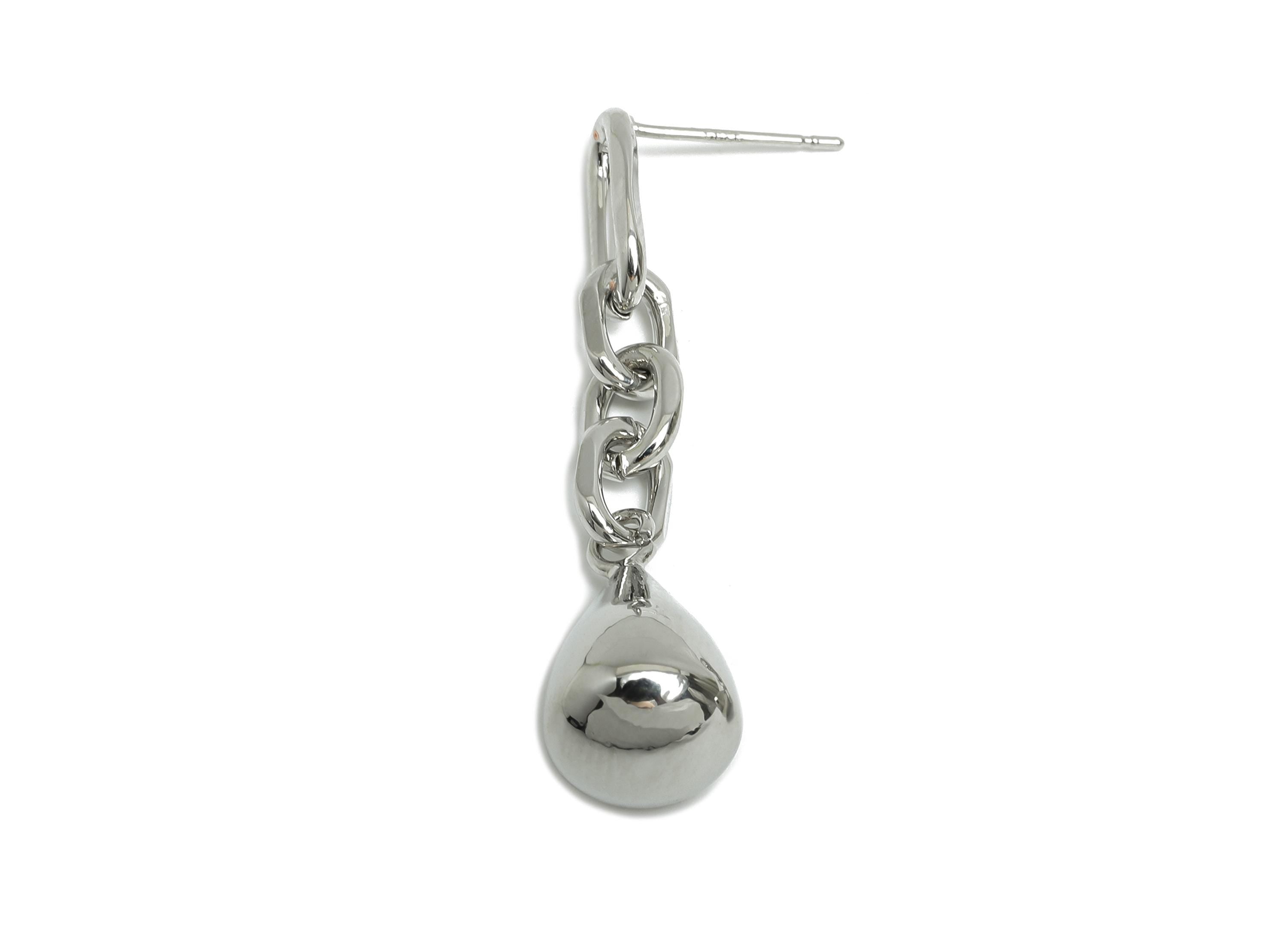 Brass Dangle Chain Earring - Silver Hanging Chain Earring Post - Interlock Drop Chain Earring -18K White Gold Plated -42x9.9x9.9mm -RGP9508S - DOMEDBAZAAR