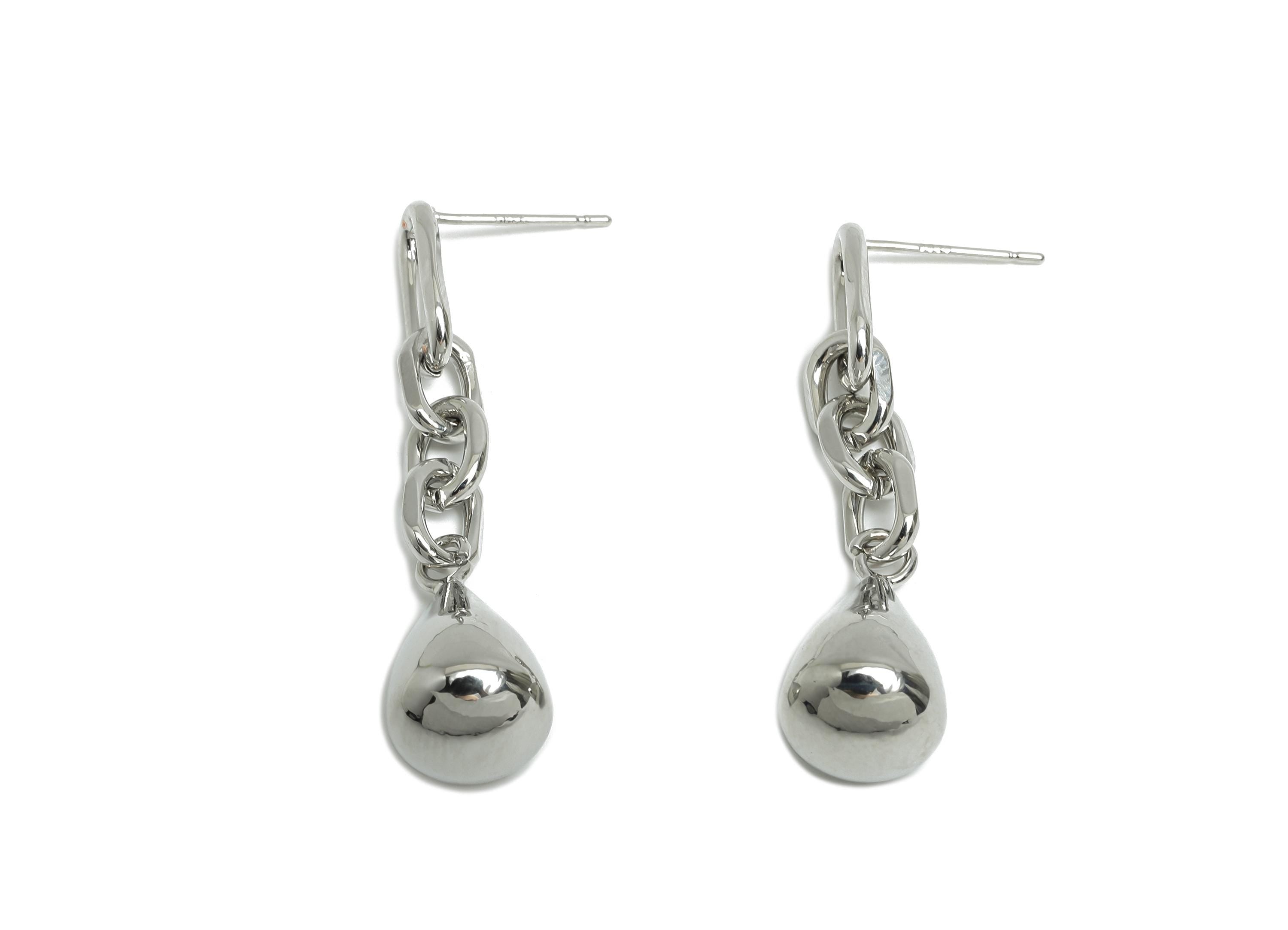 Brass Dangle Chain Earring - Silver Hanging Chain Earring Post - Interlock Drop Chain Earring -18K White Gold Plated -42x9.9x9.9mm -RGP9508S - DOMEDBAZAAR