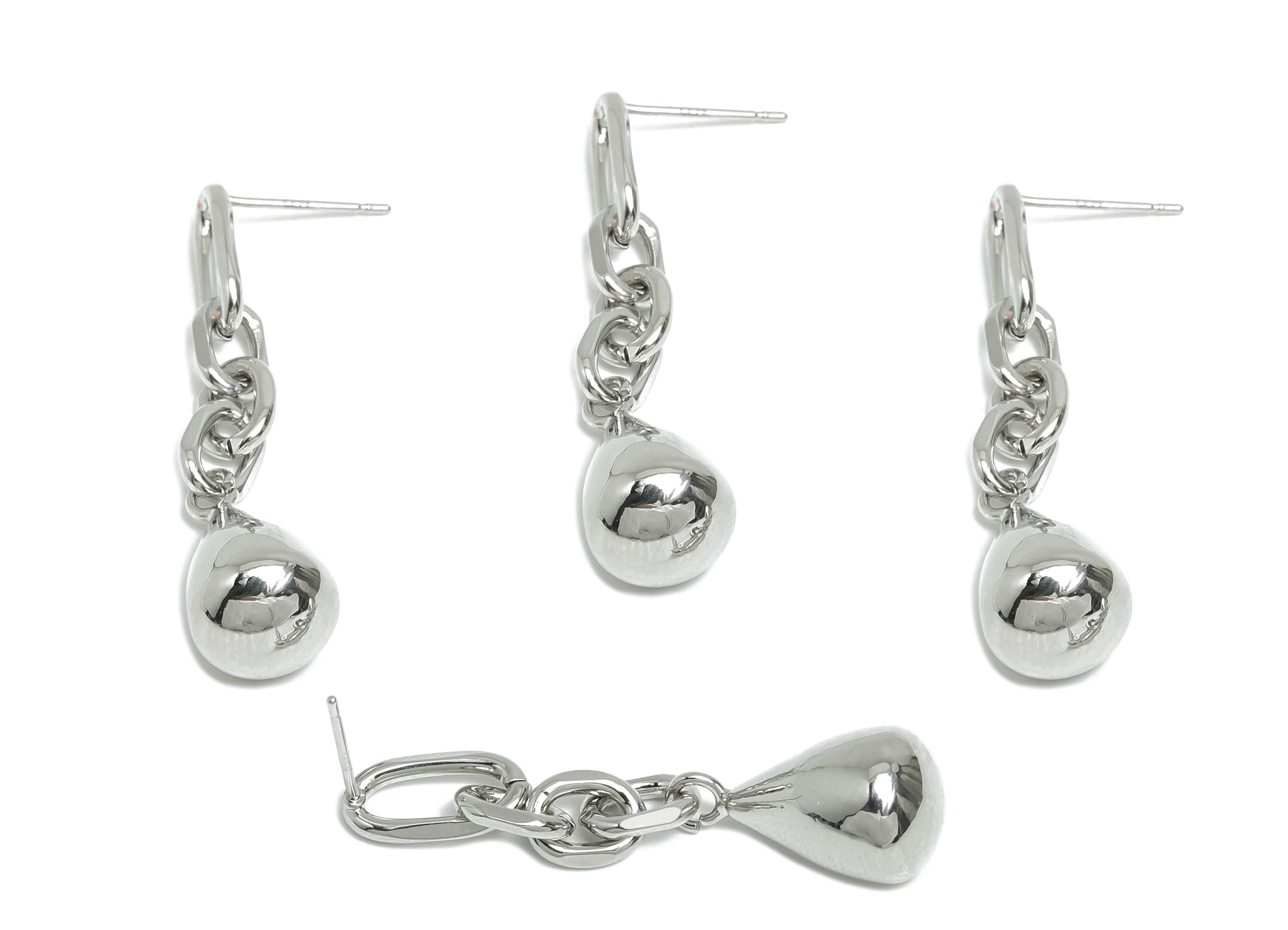 Brass Dangle Chain Earring - Silver Hanging Chain Earring Post - Interlock Drop Chain Earring -18K White Gold Plated -42x9.9x9.9mm -RGP9508S - DOMEDBAZAAR