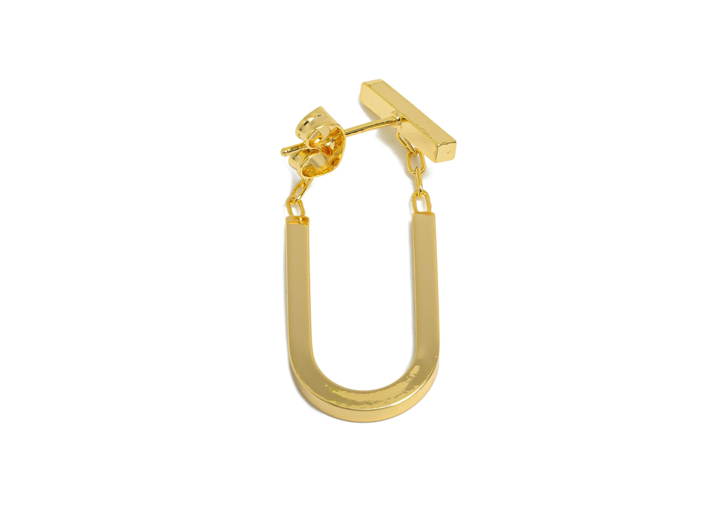 Brass Dangle U-Shaped Earring - Elegant Gold Earring Stud - Geometric U-Shaped Ear Jacket - 18K Real Gold-Plated Brass - 30x13x2mm - RGP9510 - DOMEDBAZAAR
