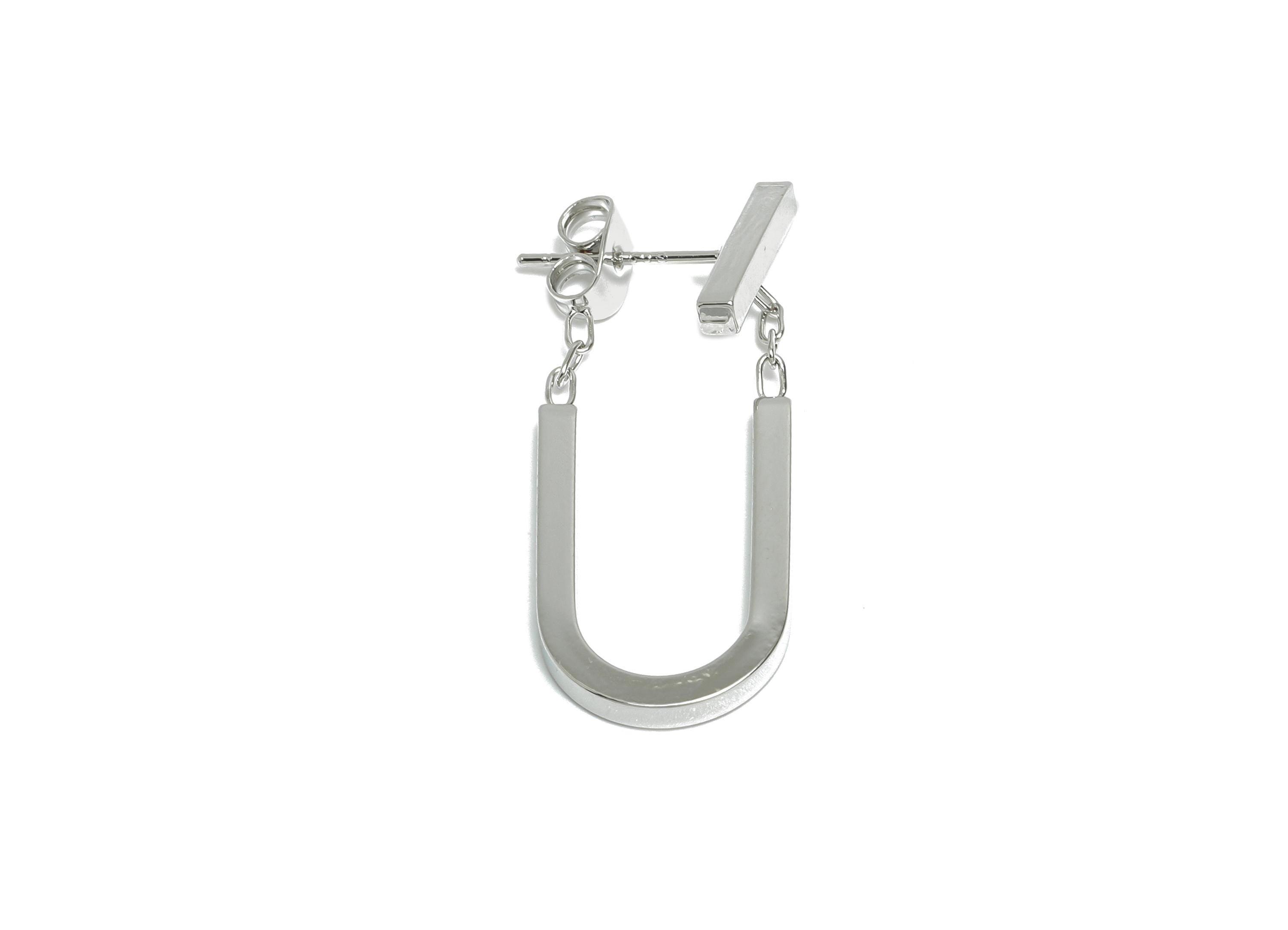 Brass Dangle U-Shaped Earring - Elegant Silver Earring Stud - Geometric U-Shaped Ear Jacket - 18K White Gold-Plated - 30x13x2mm - RGP9510S - DOMEDBAZAAR