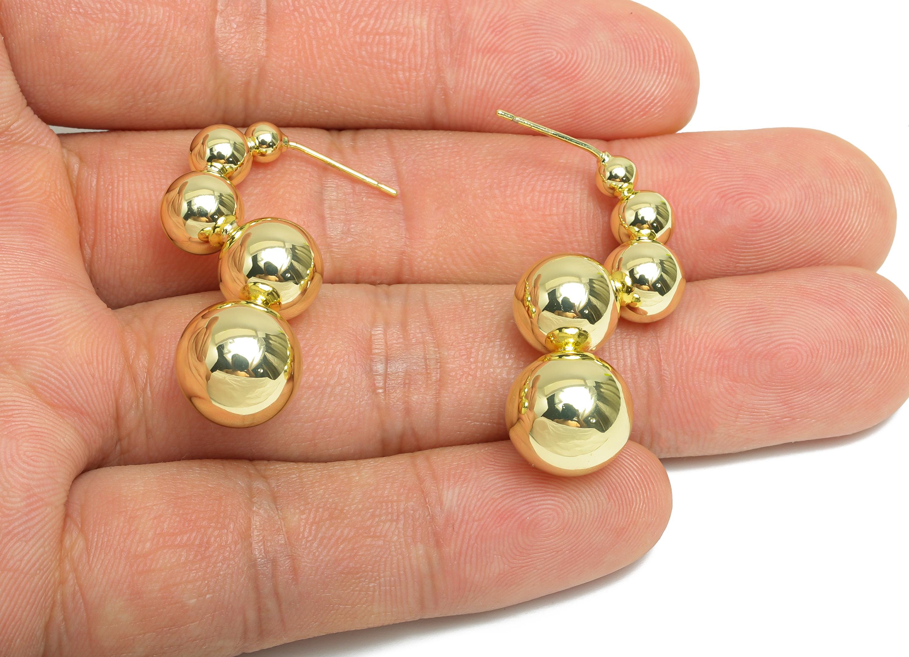 Gold Ball Cluster Earring Stud - Brass Bold Bubble Earring Post - Geometric Cluster Jewelry - 14K Real Gold Plated -33x14x11.6mm -RGP9515-14 - DOMEDBAZAAR