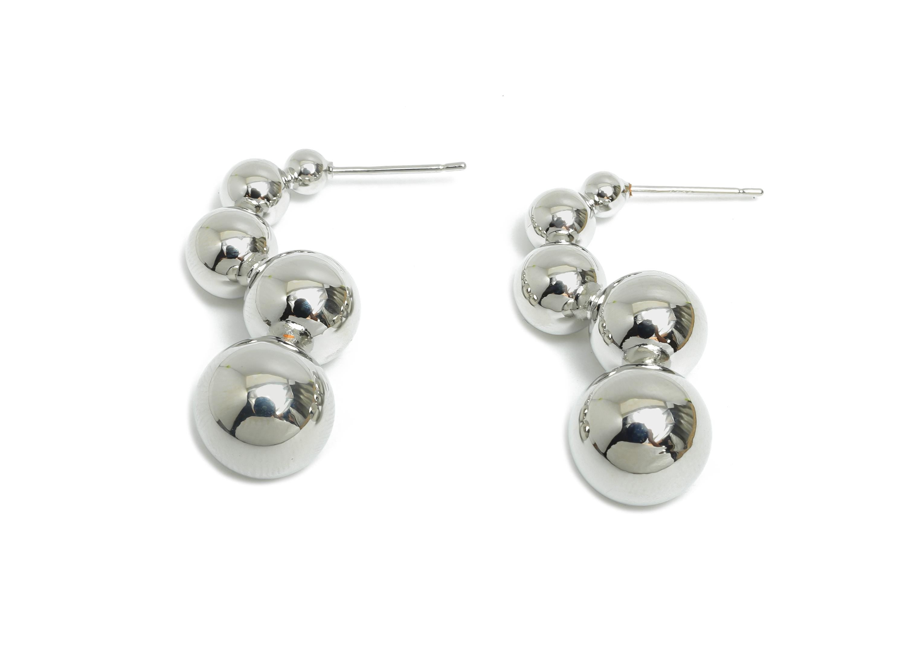 Silver Ball Cluster Earring Stud - Brass Bold Bubble Earring Post - Geometric Cluster Jewelry - 18K White Gold Plated -33x14x11.6mm-RGP9515S - DOMEDBAZAAR