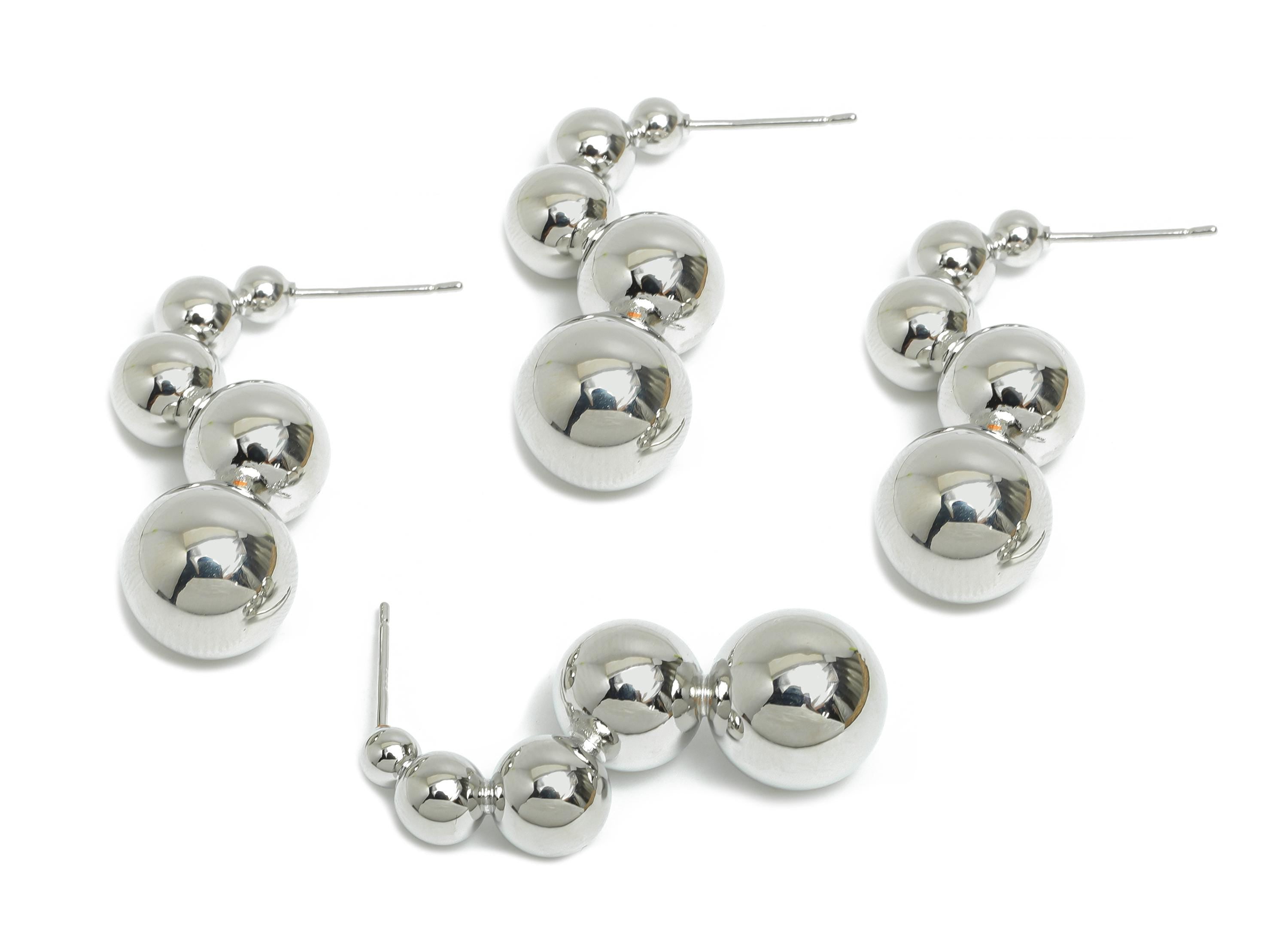 Silver Ball Cluster Earring Stud - Brass Bold Bubble Earring Post - Geometric Cluster Jewelry - 18K White Gold Plated -33x14x11.6mm-RGP9515S - DOMEDBAZAAR