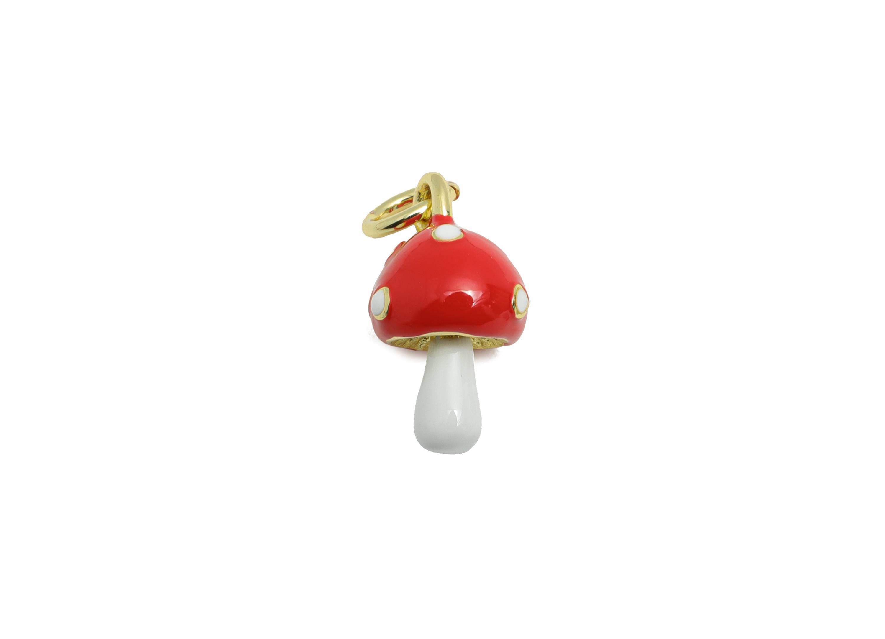 Brass Mushroom Earring Charm - Colorful Enamel Charm for Bracelet - For Hand Woven Bracelets - 18K Real Gold-Plated - 13x7x7mm - RGP10534