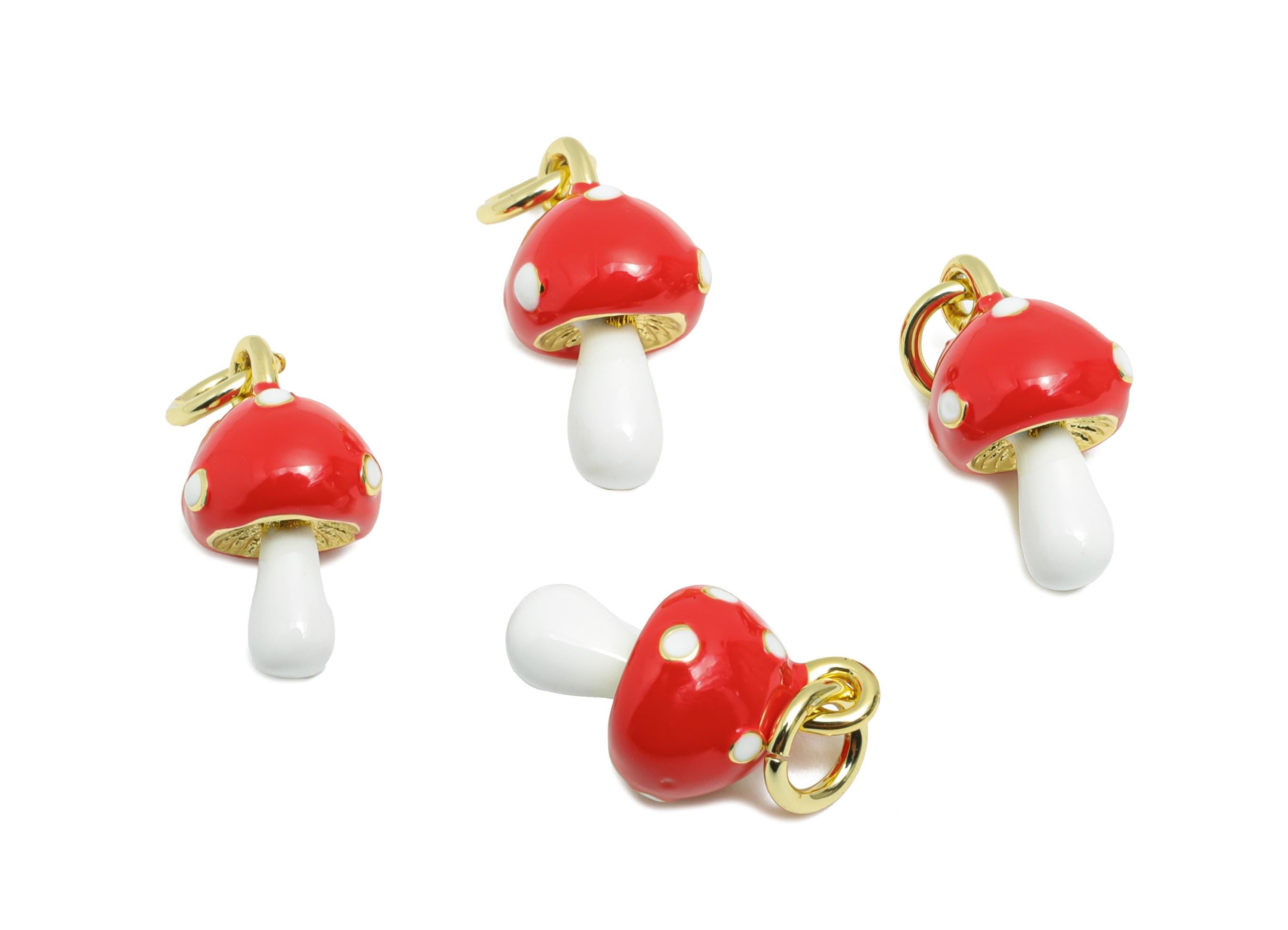 Brass Mushroom Earring Charm - Colorful Enamel Charm for Bracelet - For Hand Woven Bracelets - 18K Real Gold-Plated - 13x7x7mm - RGP10534 - DOMEDBAZAAR
