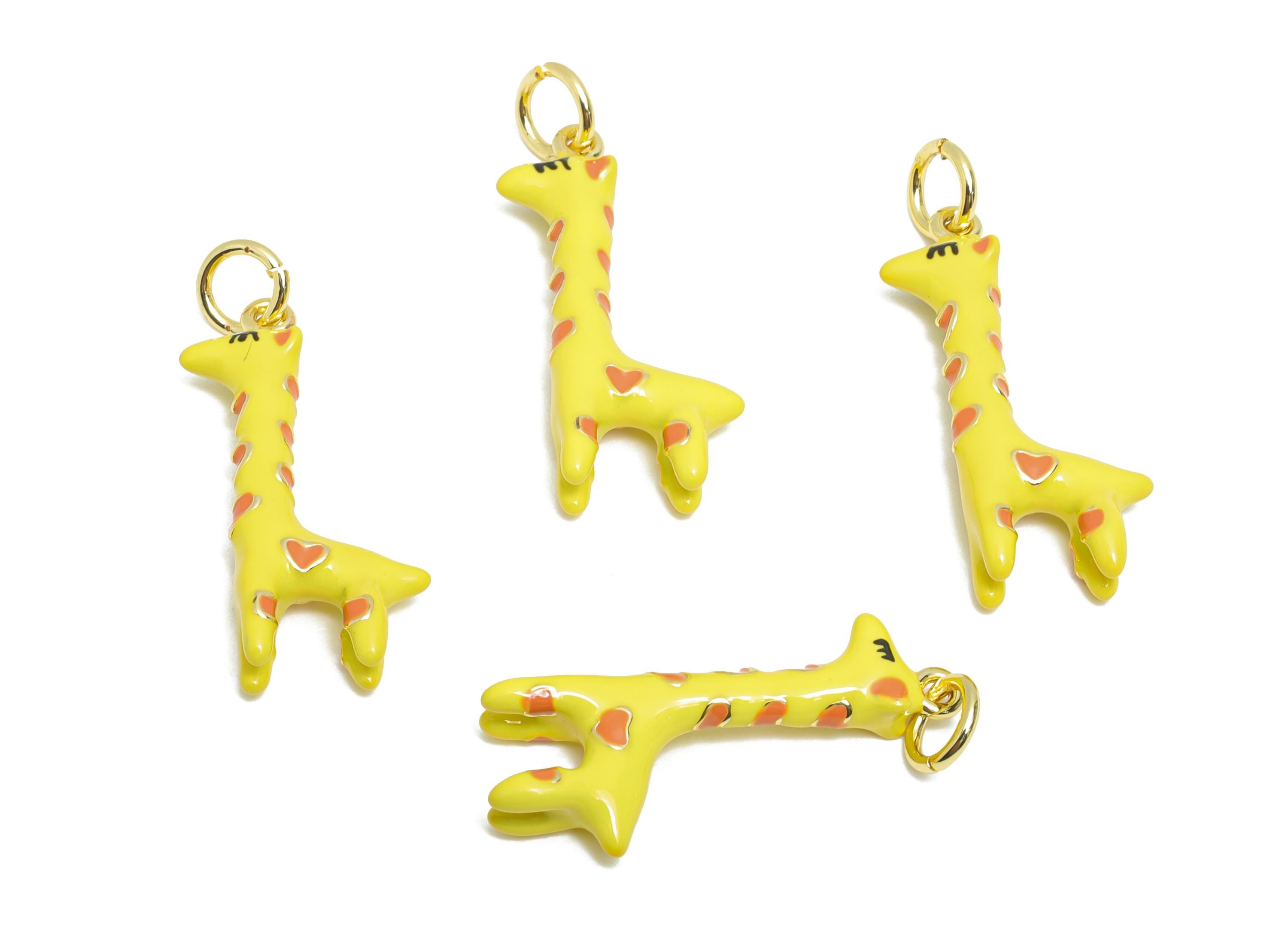 Brass Giraffe Charm - Cute Colorful Enamel Charm for Bracelet - Delicate Crafting Bracelet - 18K Real Gold Plating - 23x9x4mm - RGP10544 - DOMEDBAZAAR
