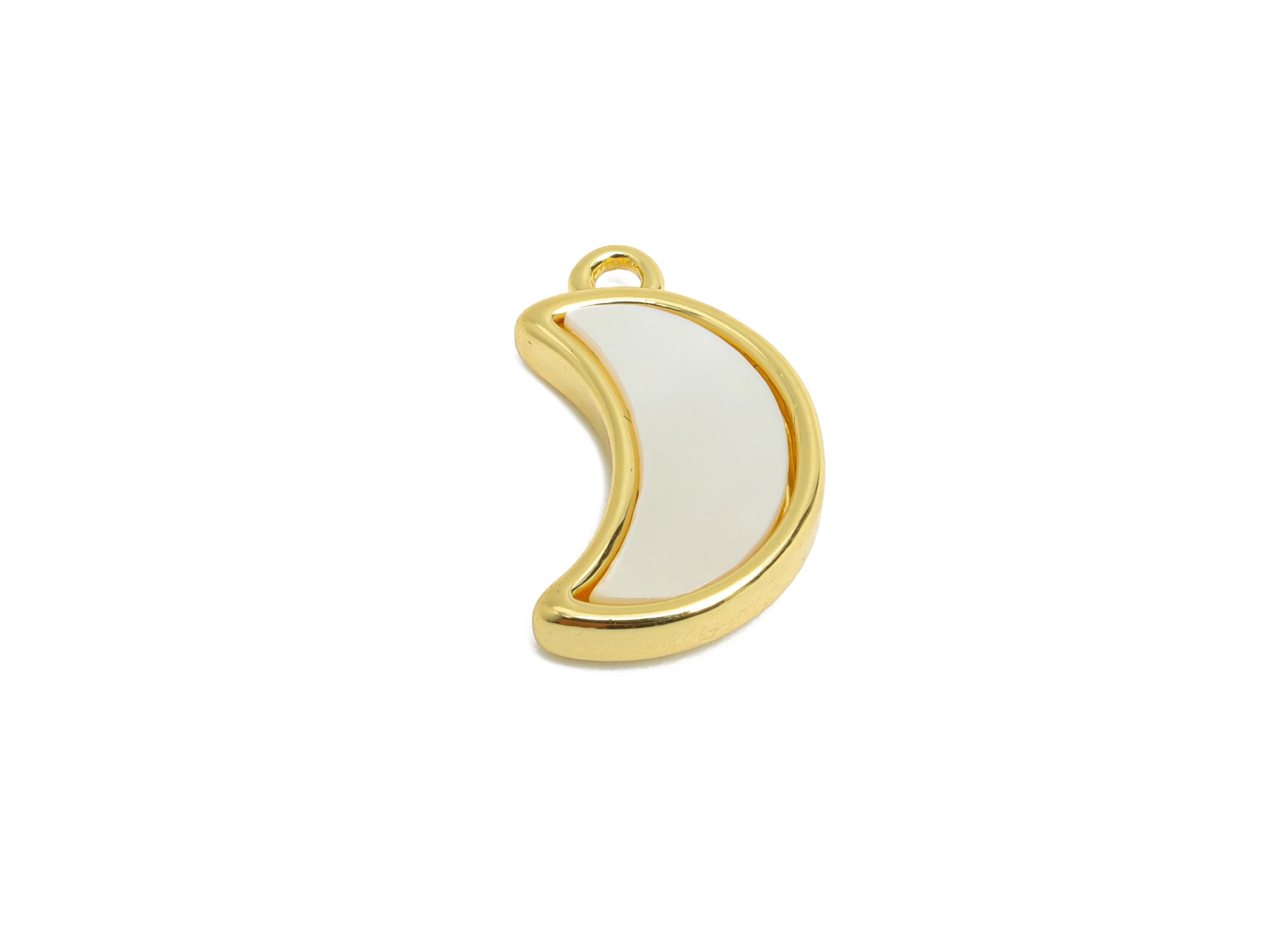 Brass Crescent Earring Charm - Gold Moon Seashell Charm - Danity Moon Pendant for Necklace -18K Real Gold Plated -15.35x9.75x2.86mm -RGP9625 - DOMEDBAZAAR