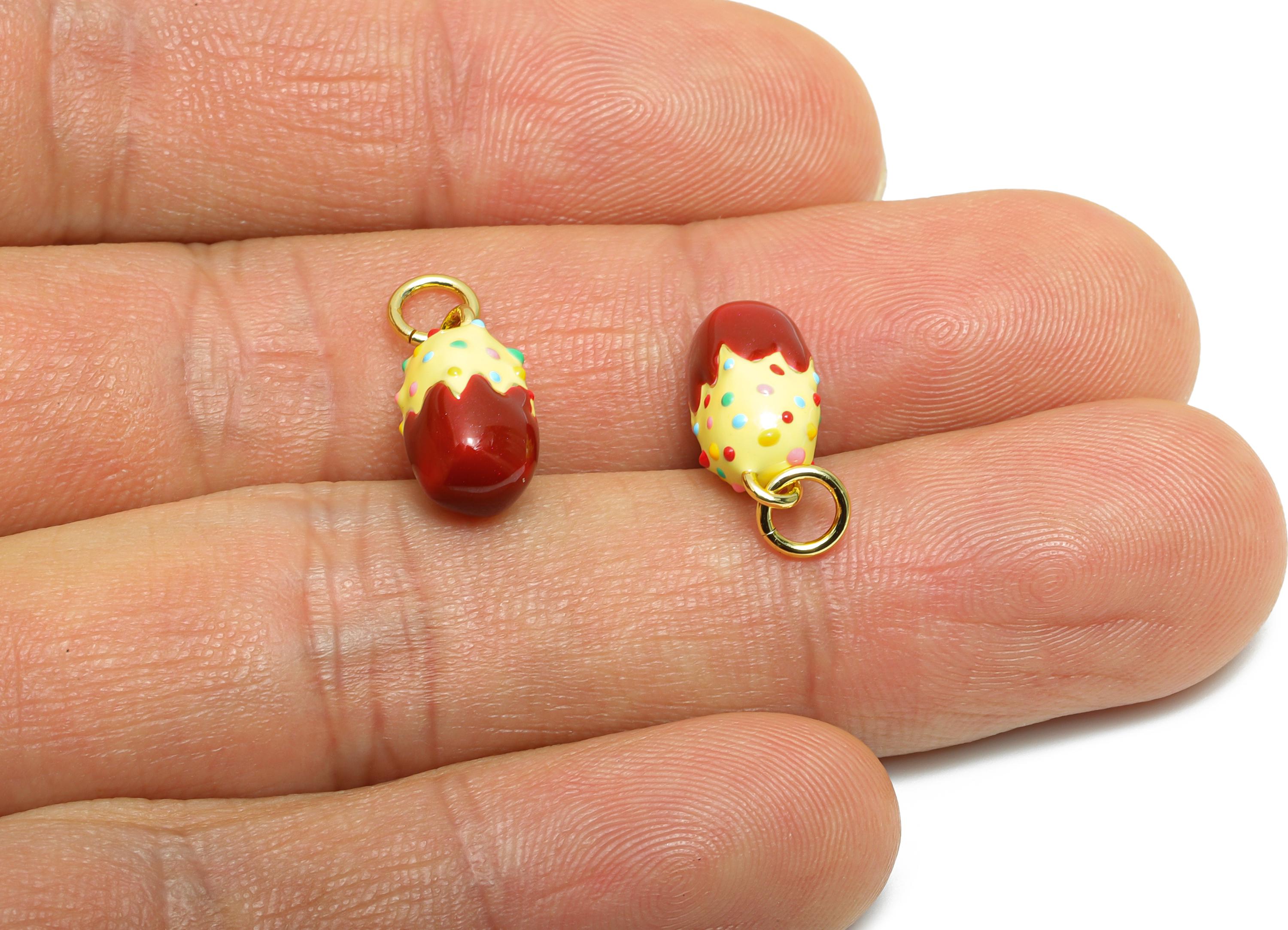 Brass Cake Charm - Cute Colorful Enamel Charm for Bracelet - Delicate Crafting Bracelet - 18K Real Gold Plating - 13.82x6x6.43mm - RGP10579 - DOMEDBAZAAR