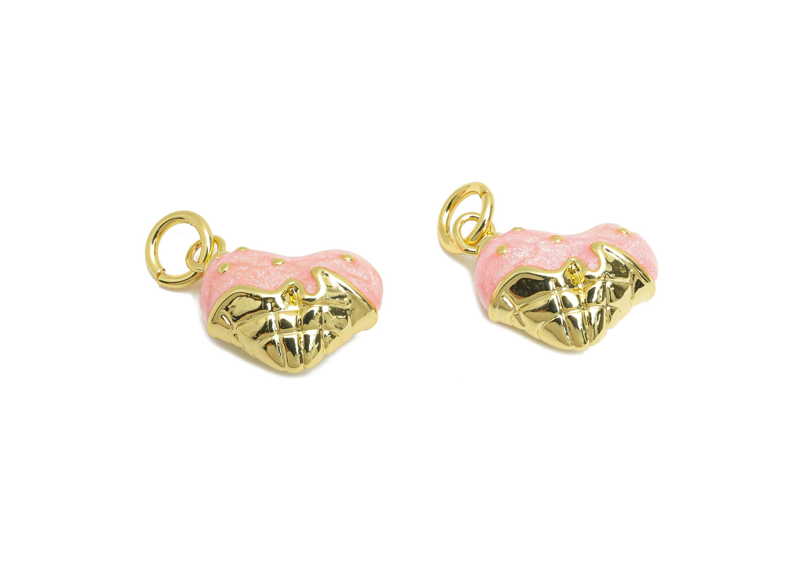Brass Heart Earring Charm - Colorful Enamel Charm for Bracelet - Cute DIY Crafting Jewelry - 18K Real Gold-Plated - 13x9x6.45mm - RGP10538 - DOMEDBAZAAR