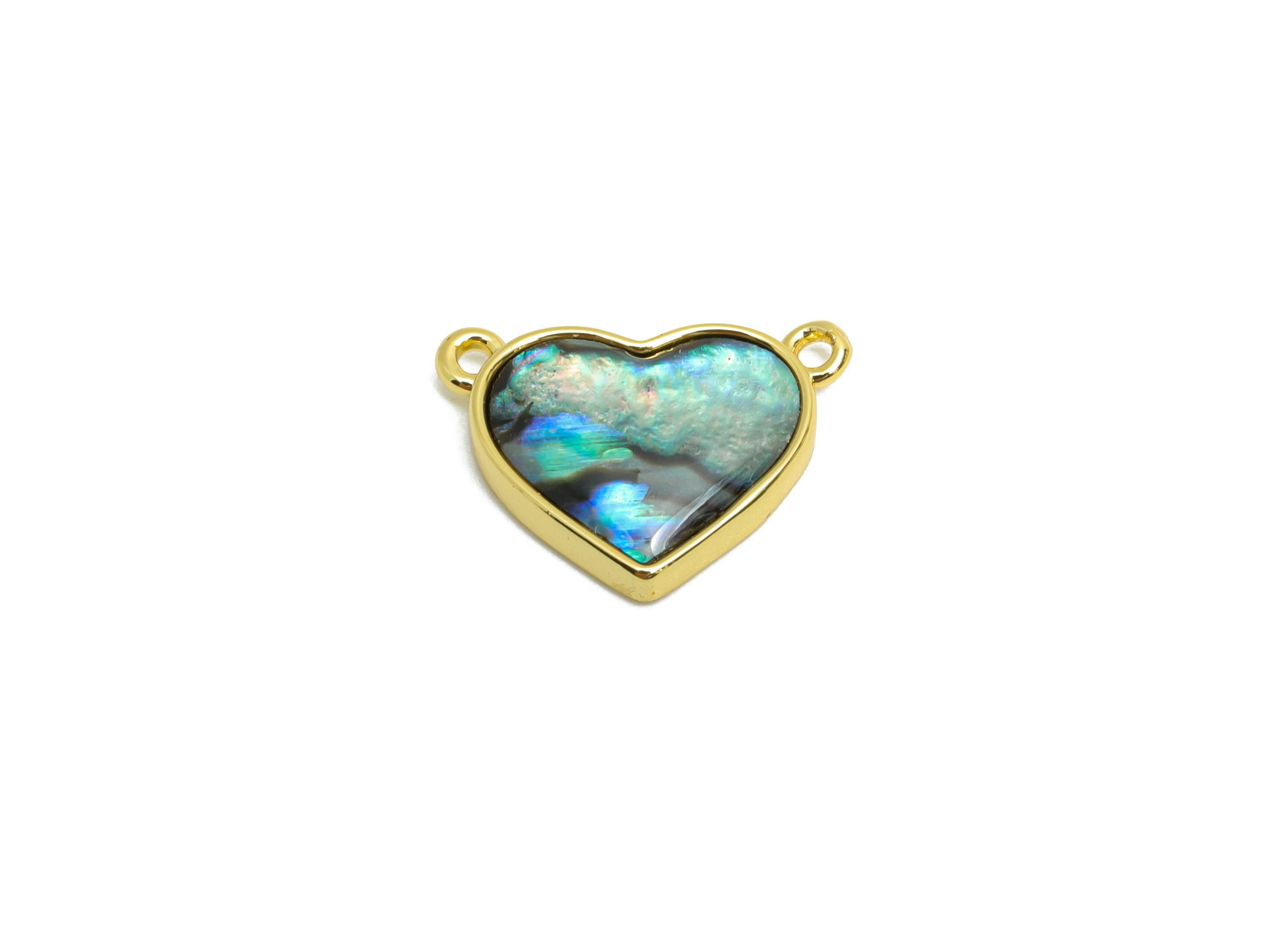 Shell Heart Pendant - Brass Dainty Abalone Shell Heart Pendant - Luxury Charm With 2 Loop - 18K Real Gold Plated - 13x10x2mm - RGP10638 - DOMEDBAZAAR