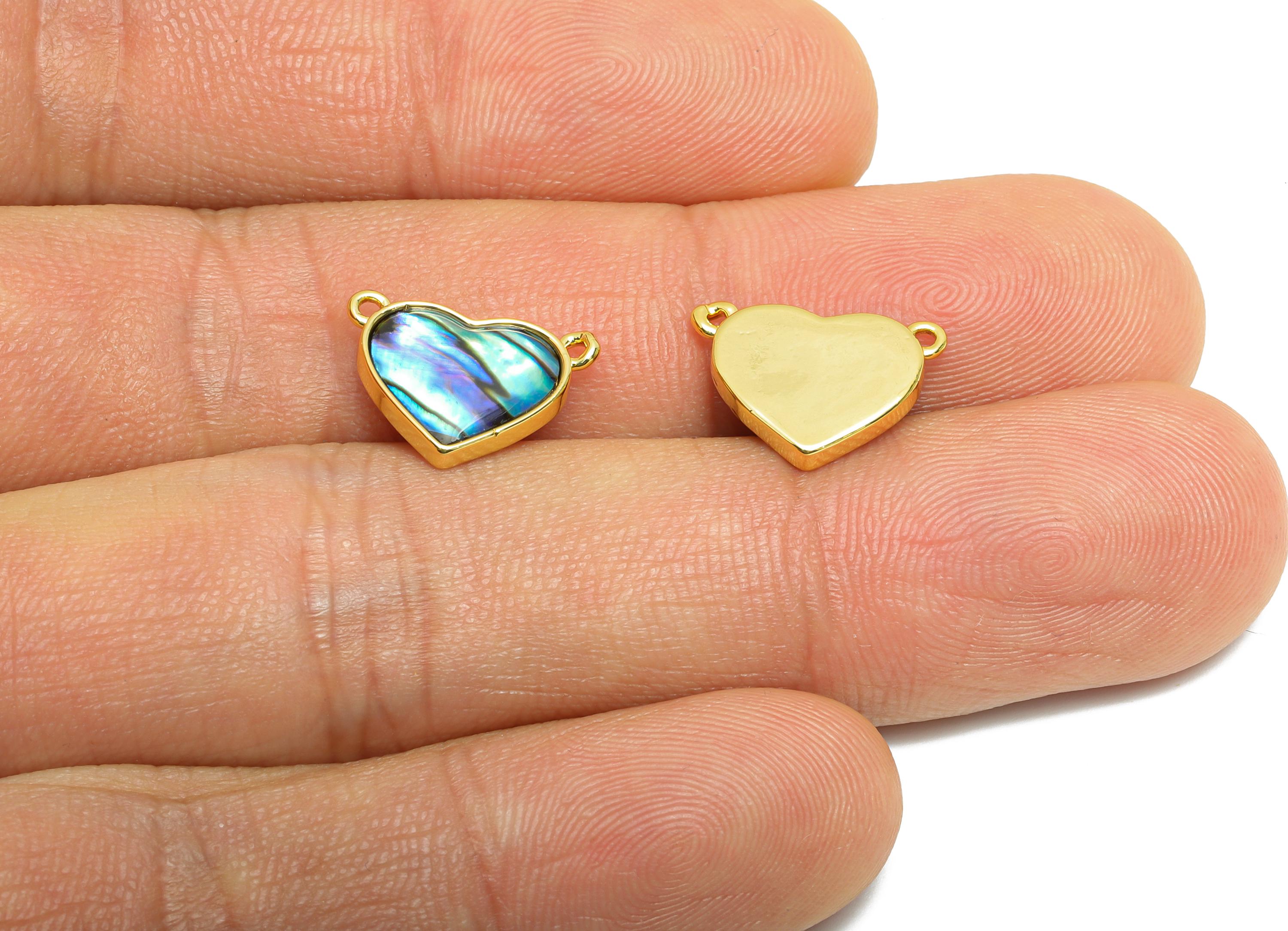 Shell Heart Pendant - Brass Dainty Abalone Shell Heart Pendant - Luxury Charm With 2 Loop - 18K Real Gold Plated - 13x10x2mm - RGP10638 - DOMEDBAZAAR