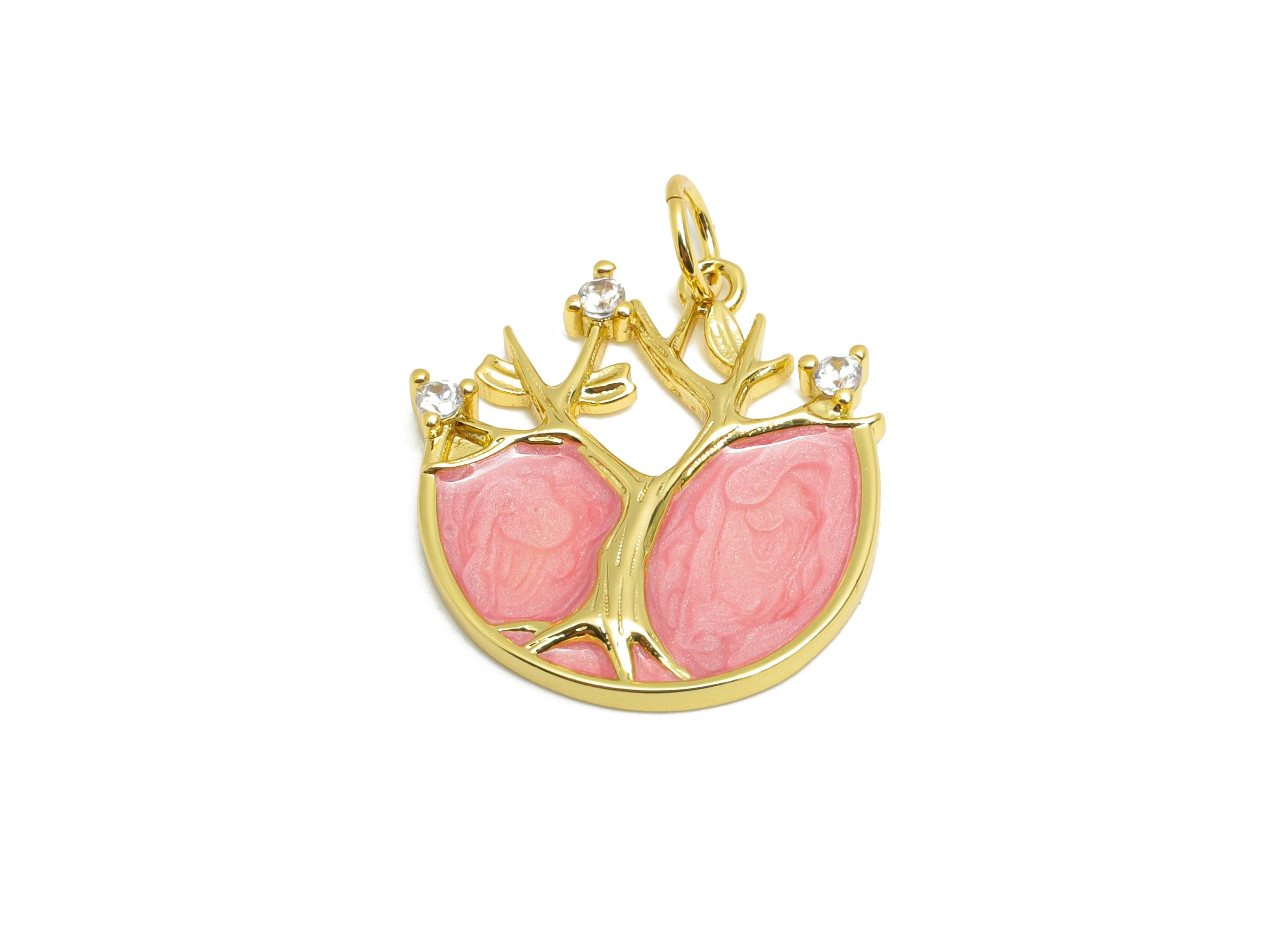 Brass Tree of Life Charm - Colorful Enamel CZ Charm for Bracelet - Chic Jewelry Accessories - 18K Real Gold-Plated - 19.57x18x2mm - RGP10553 - DOMEDBAZAAR