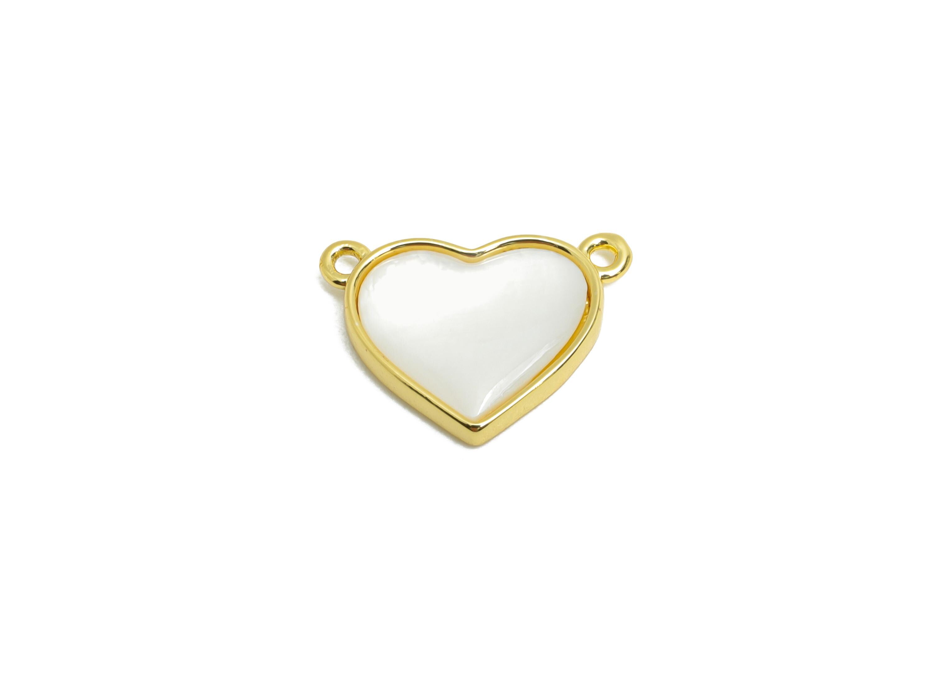 Shell Heart Pendant - Brass Dainty Shell Pendant - Luxury Charm With 2 Loop For Bracelet - 18K Real Gold Plated - 13x10x2mm - RGP10637 - DOMEDBAZAAR