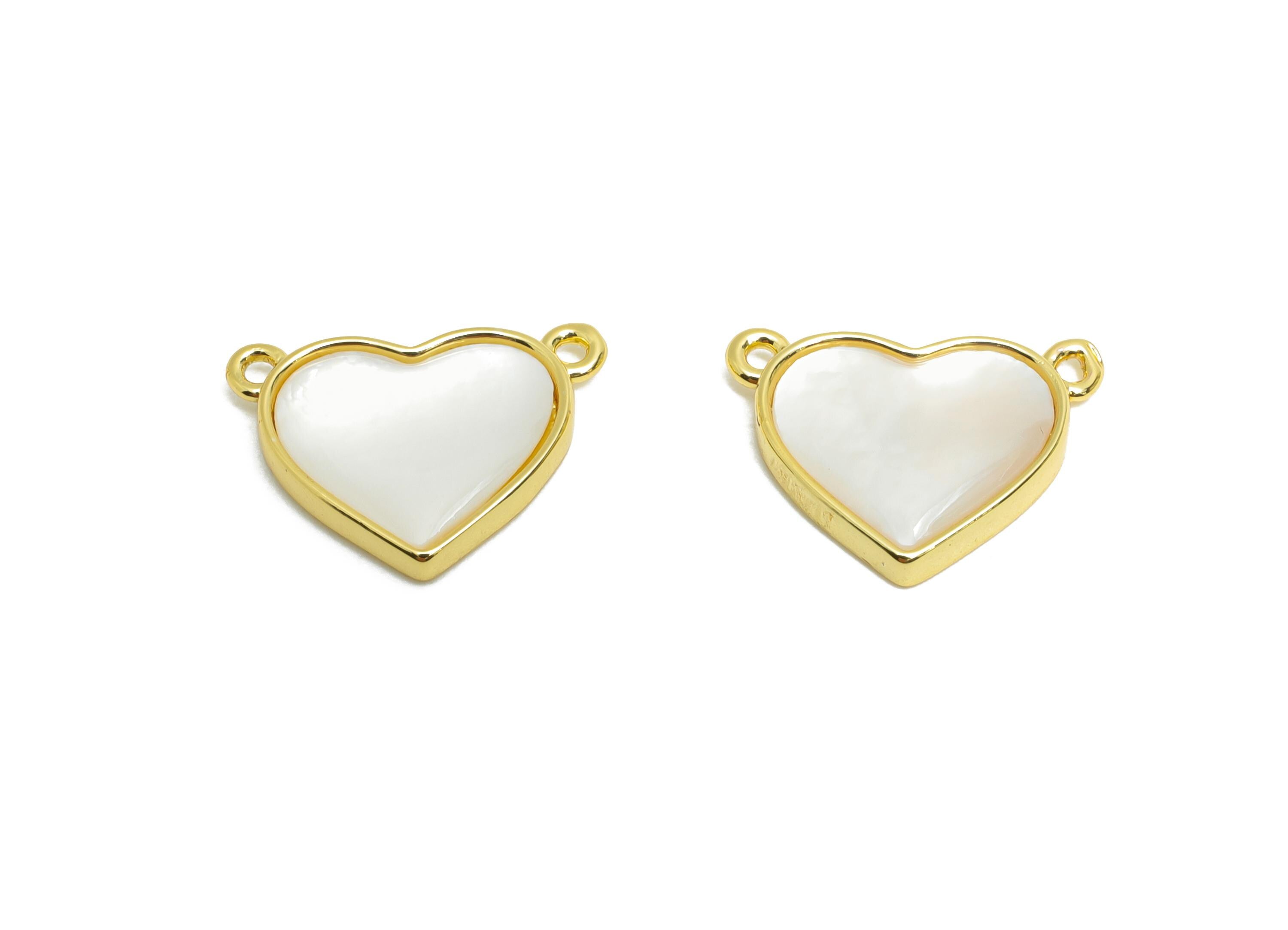 Shell Heart Pendant - Brass Dainty Shell Pendant - Luxury Charm With 2 Loop For Bracelet - 18K Real Gold Plated - 13x10x2mm - RGP10637 - DOMEDBAZAAR