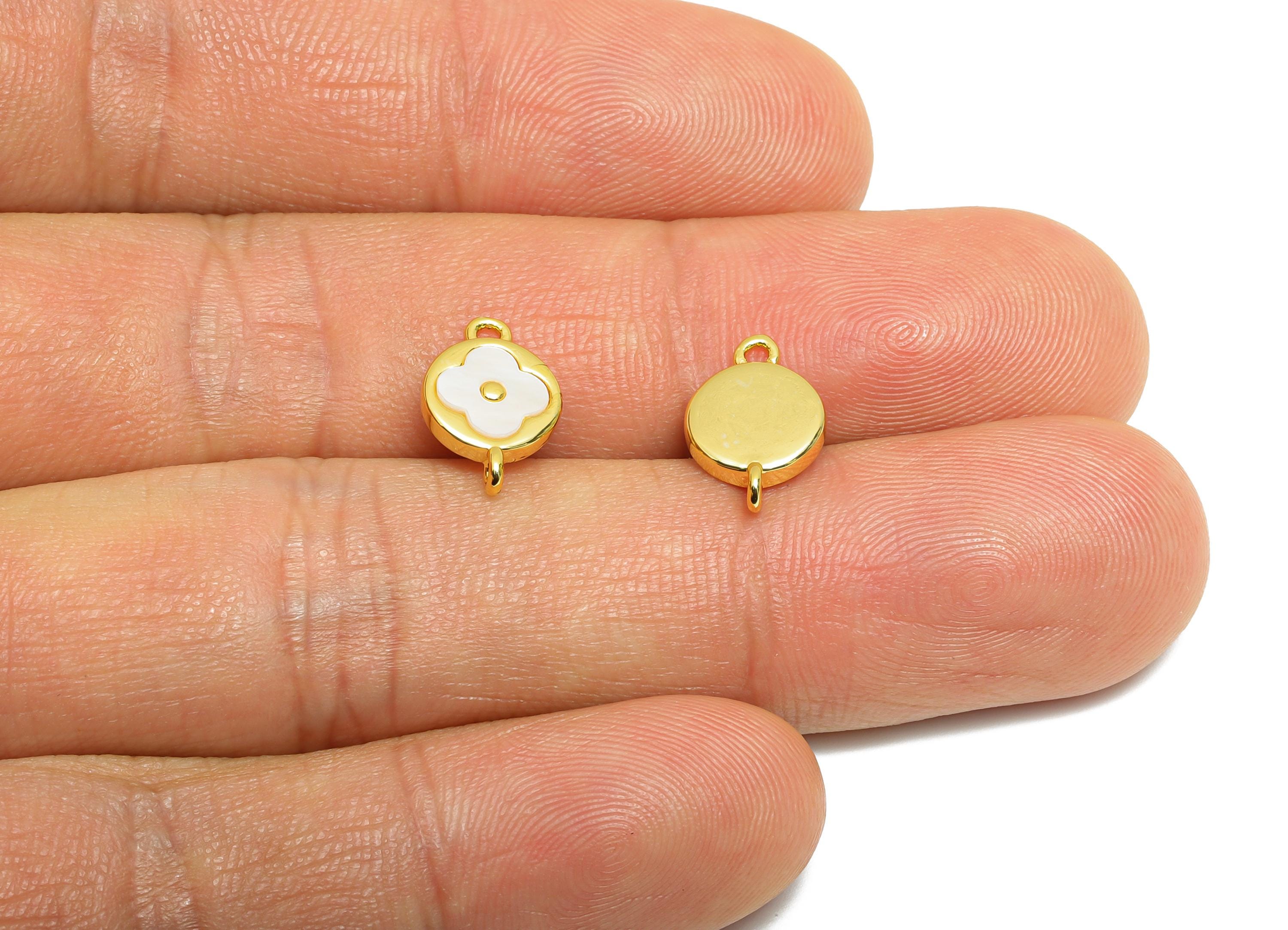 Shell Round Bracelet Charm - Brass Dainty Shell Four-Leaf Clover Charm - Gold Jewelry Connector - 18K Real Gold Plated - 13x8x2mm - RGP10674 - DOMEDBAZAAR