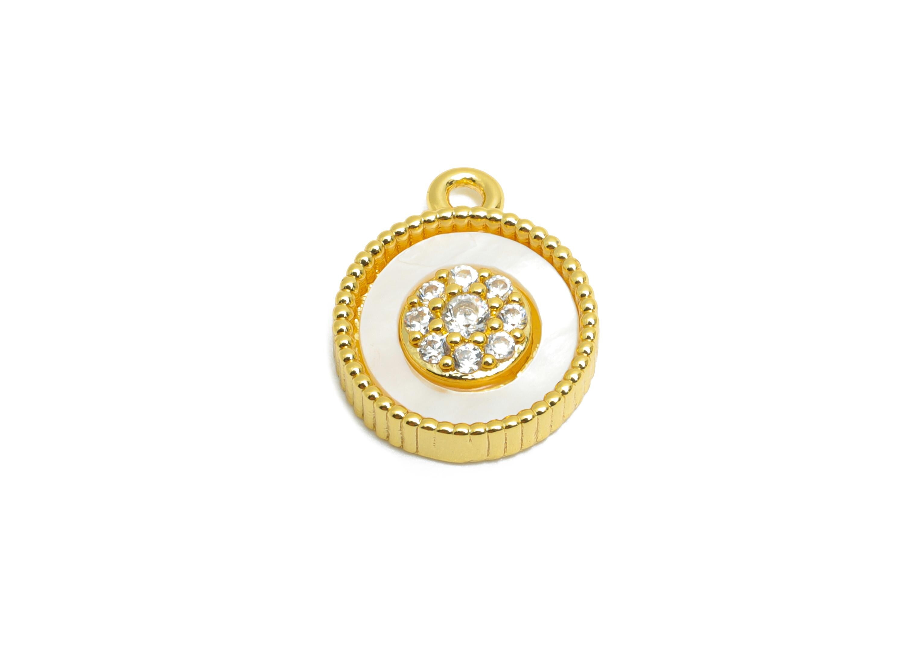 Brass Shell CZ Charm - Brass Dainty Shell Cubic Zircon Charm - Natural Shell Gold Jewelry - 18K Real Gold Plated - 13x11x2mm - RGP10671 - DOMEDBAZAAR