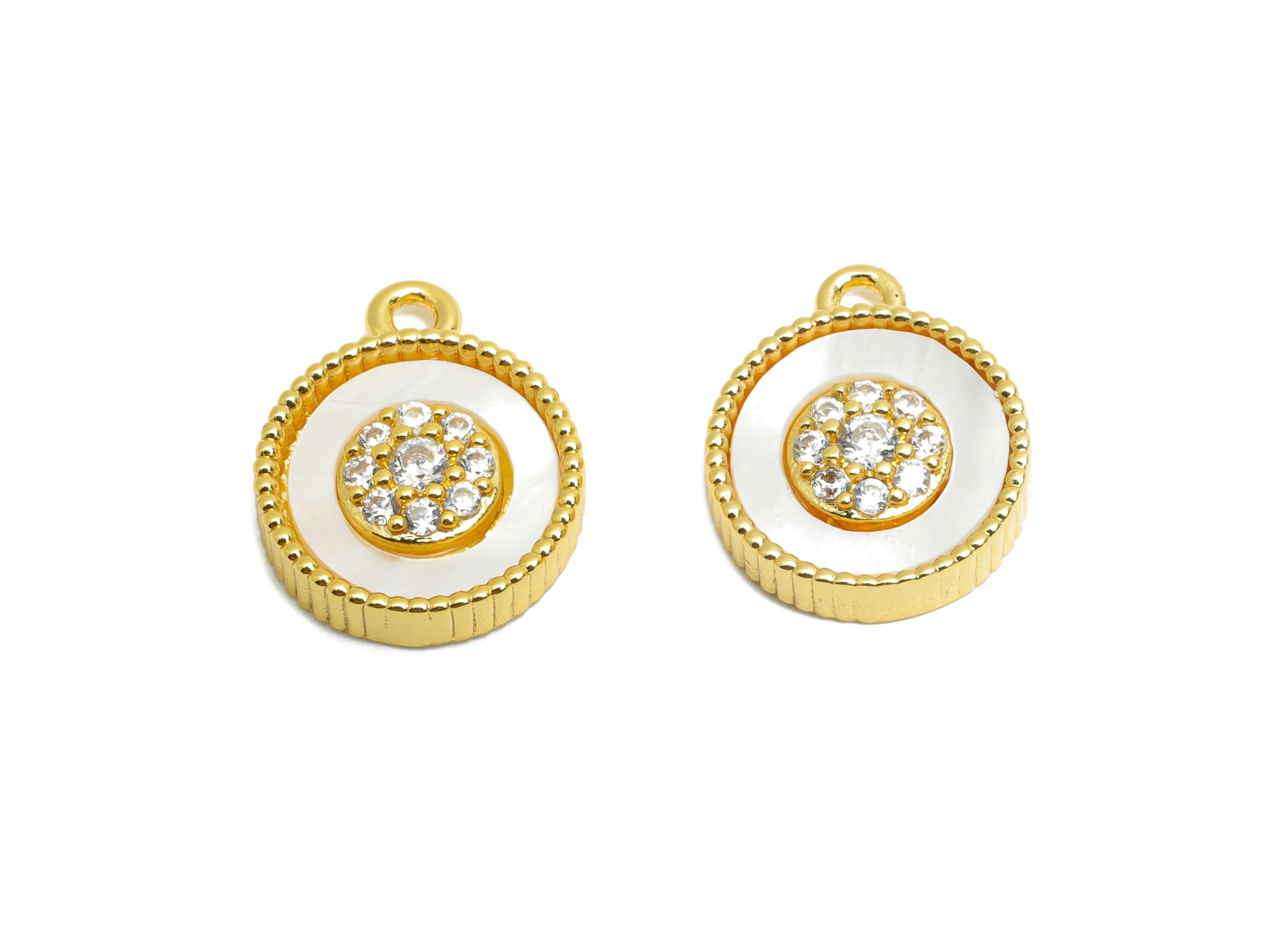 Brass Shell CZ Charm - Brass Dainty Shell Cubic Zircon Charm - Natural Shell Gold Jewelry - 18K Real Gold Plated - 13x11x2mm - RGP10671 - DOMEDBAZAAR