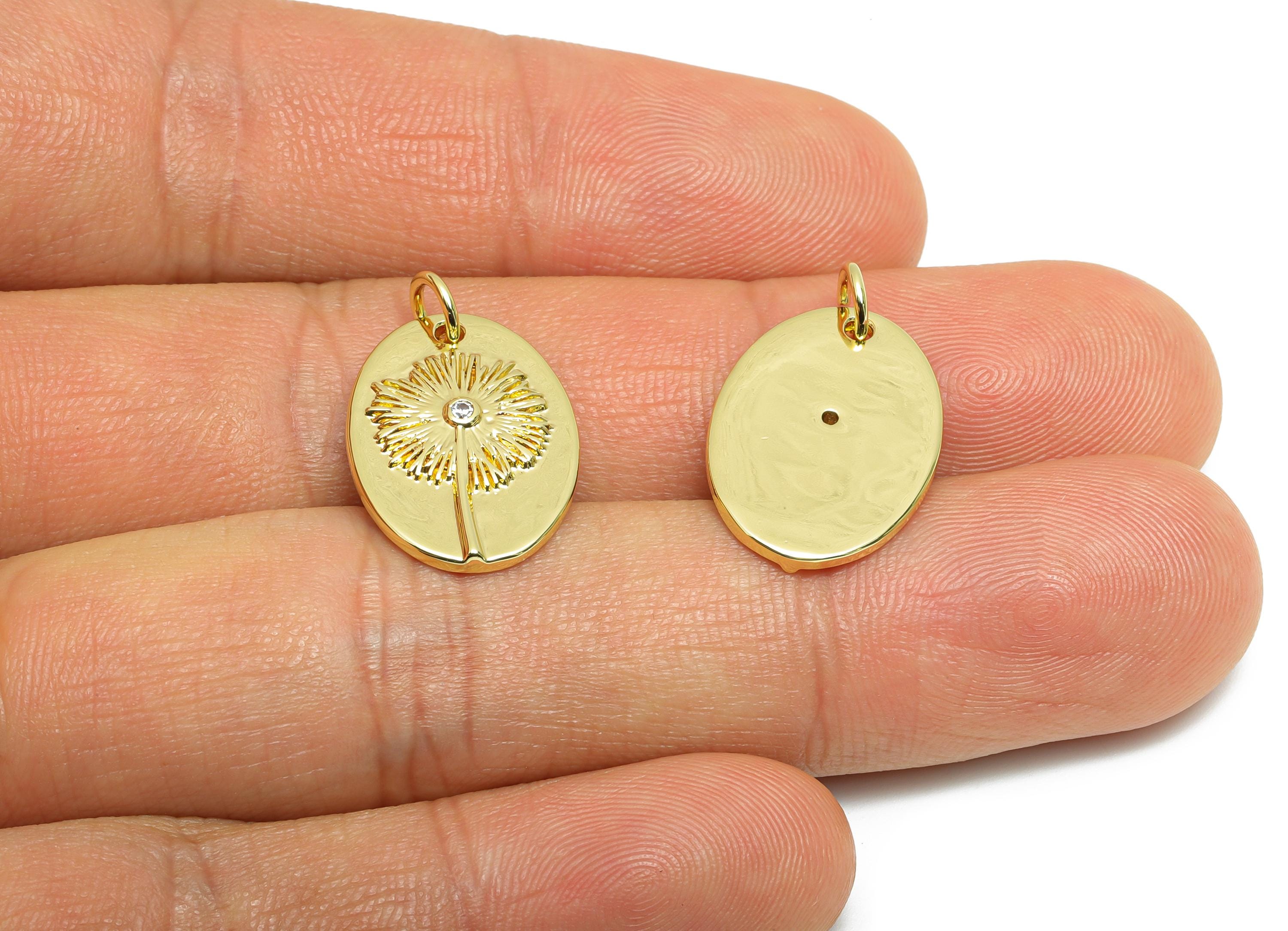 Brass Dandelion CZ Charm - Brass Dainty Cubic Zircon Charm - Brass Flower Earring Charm - 18K Real Gold Plated - 19x13x2.52mm - RGP10554 - DOMEDBAZAAR