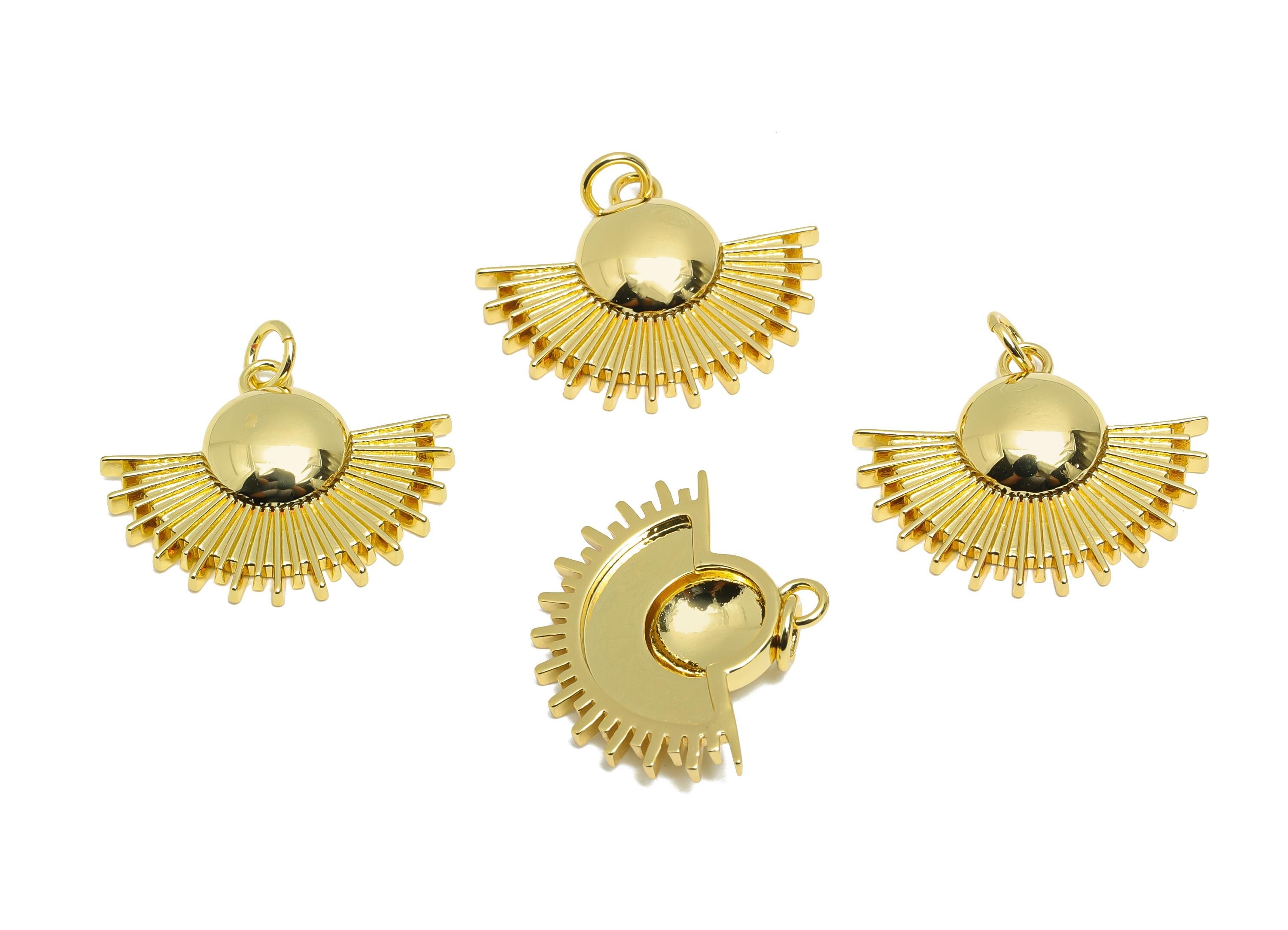 Brass Fan CZ Charm - Brass Dainty Modern Sunshine Charm - Brass Gold Earring Charm - 18K Real Gold Plated - 19.17x23x4.21mm - RGP10547 - DOMEDBAZAAR