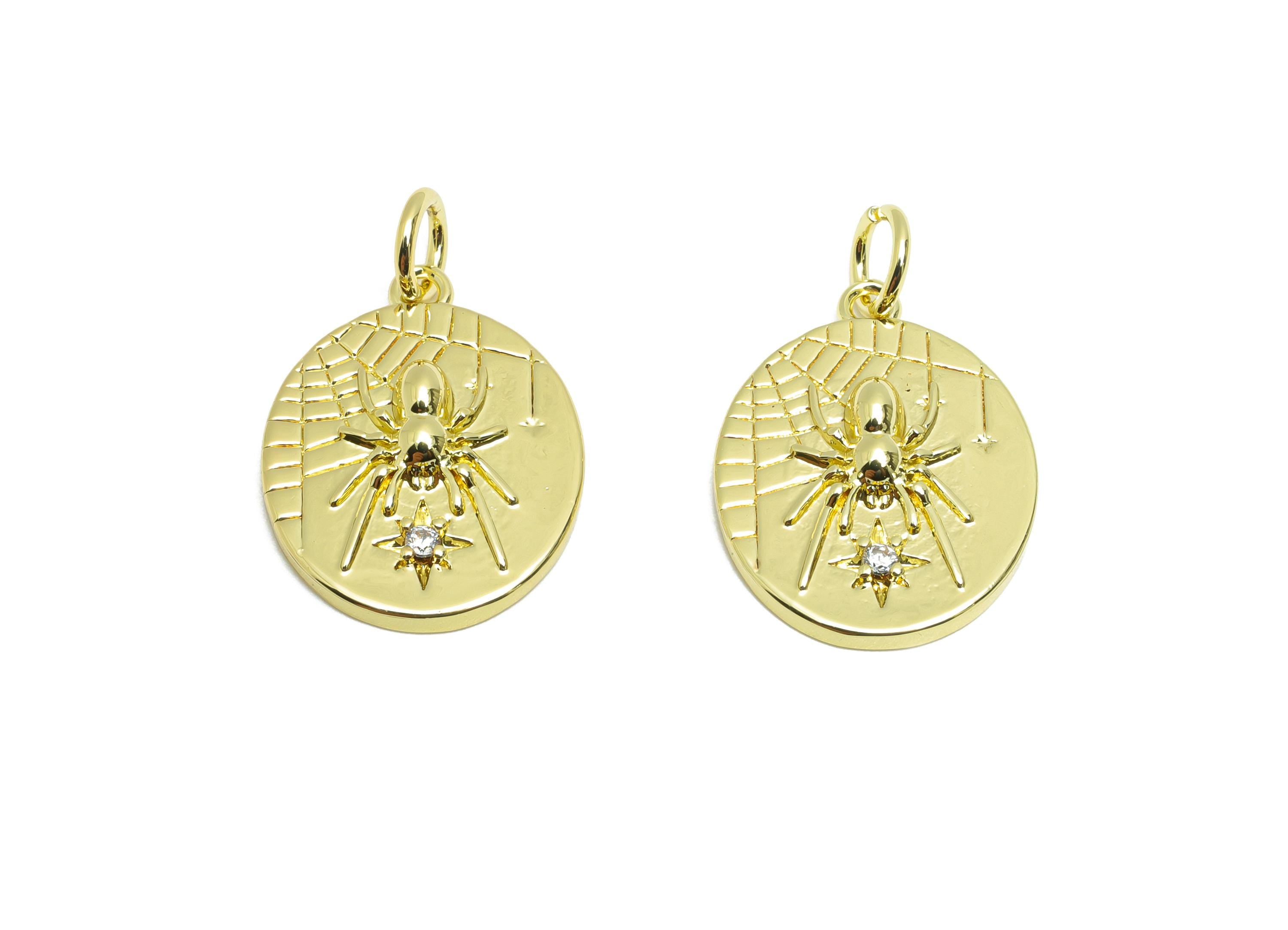 Brass Spider CZ Bracelet Charm - Dainty Oval Cubic Zircon Charm - Gold Spider Pendant - 18K Real Gold Plated - 17.98x13.77x3.5mm - RGP10550 - DOMEDBAZAAR