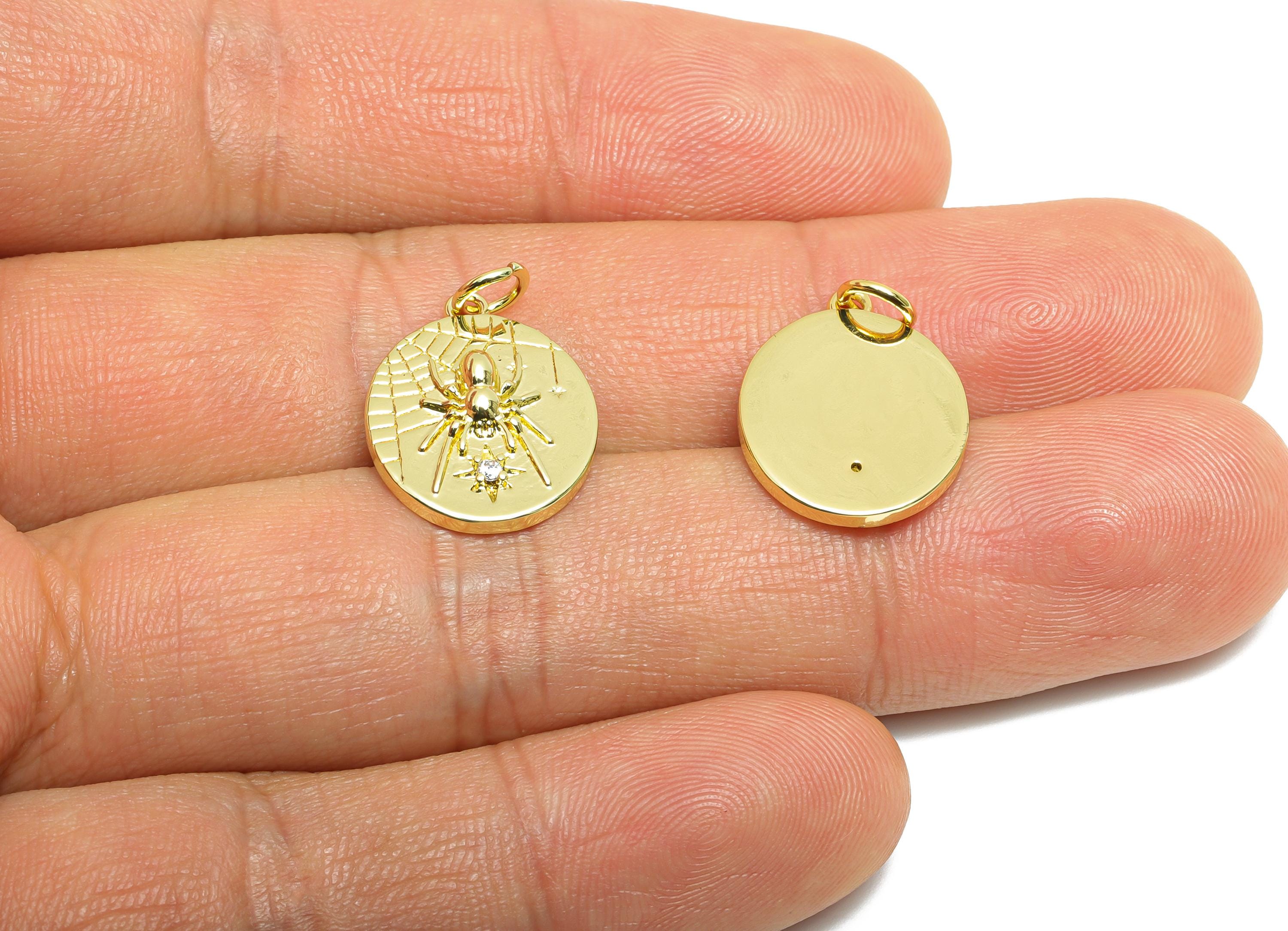 Brass Spider CZ Bracelet Charm - Dainty Oval Cubic Zircon Charm - Gold Spider Pendant - 18K Real Gold Plated - 17.98x13.77x3.5mm - RGP10550 - DOMEDBAZAAR
