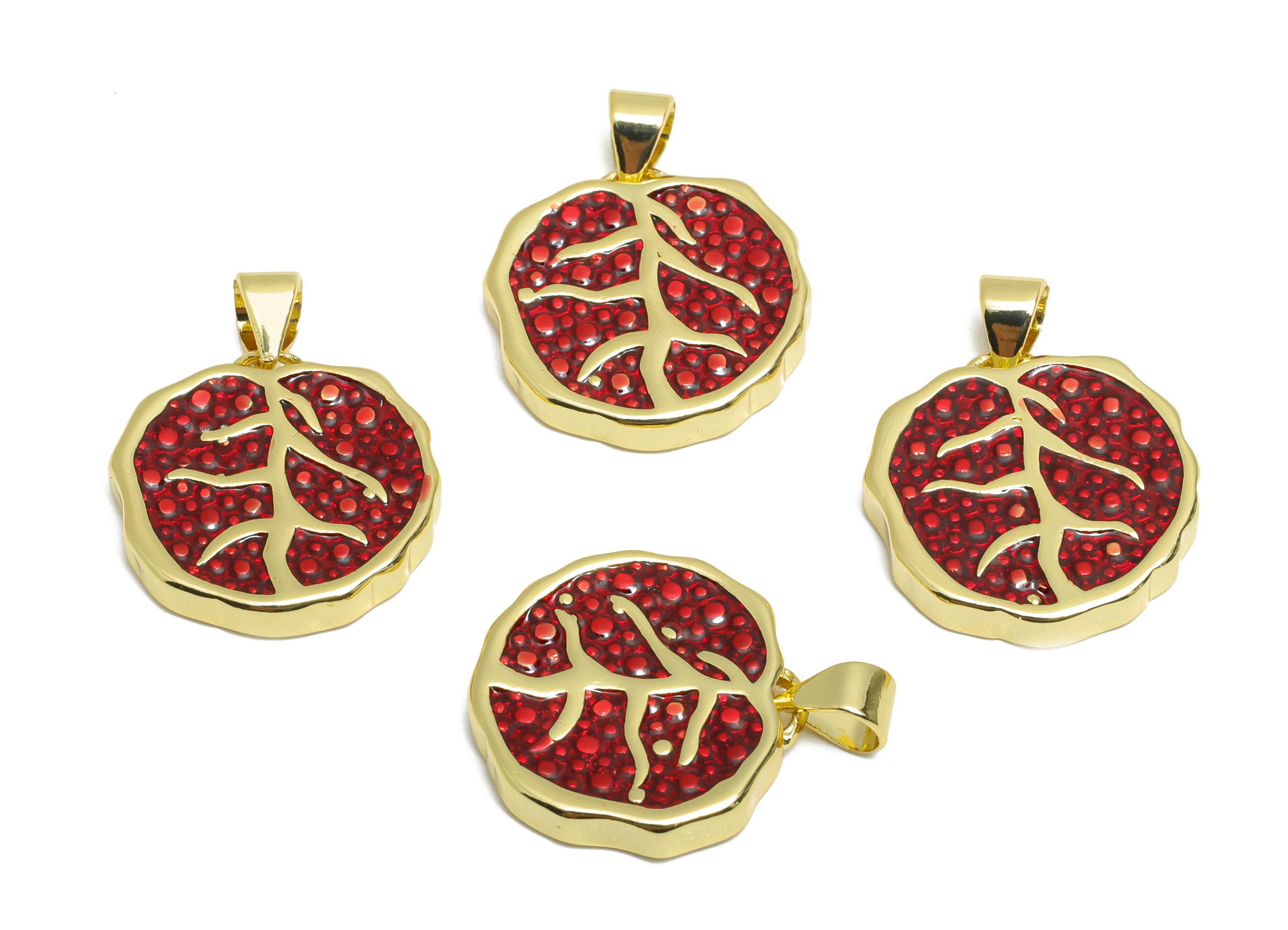 Brass Pomegranate Pendant - Gold Textured Fruit Pendant - Statement Necklace Jewelry - 18K Real Gold Plated - 20.24x17.1x3.28mm - RGP10558 - DOMEDBAZAAR