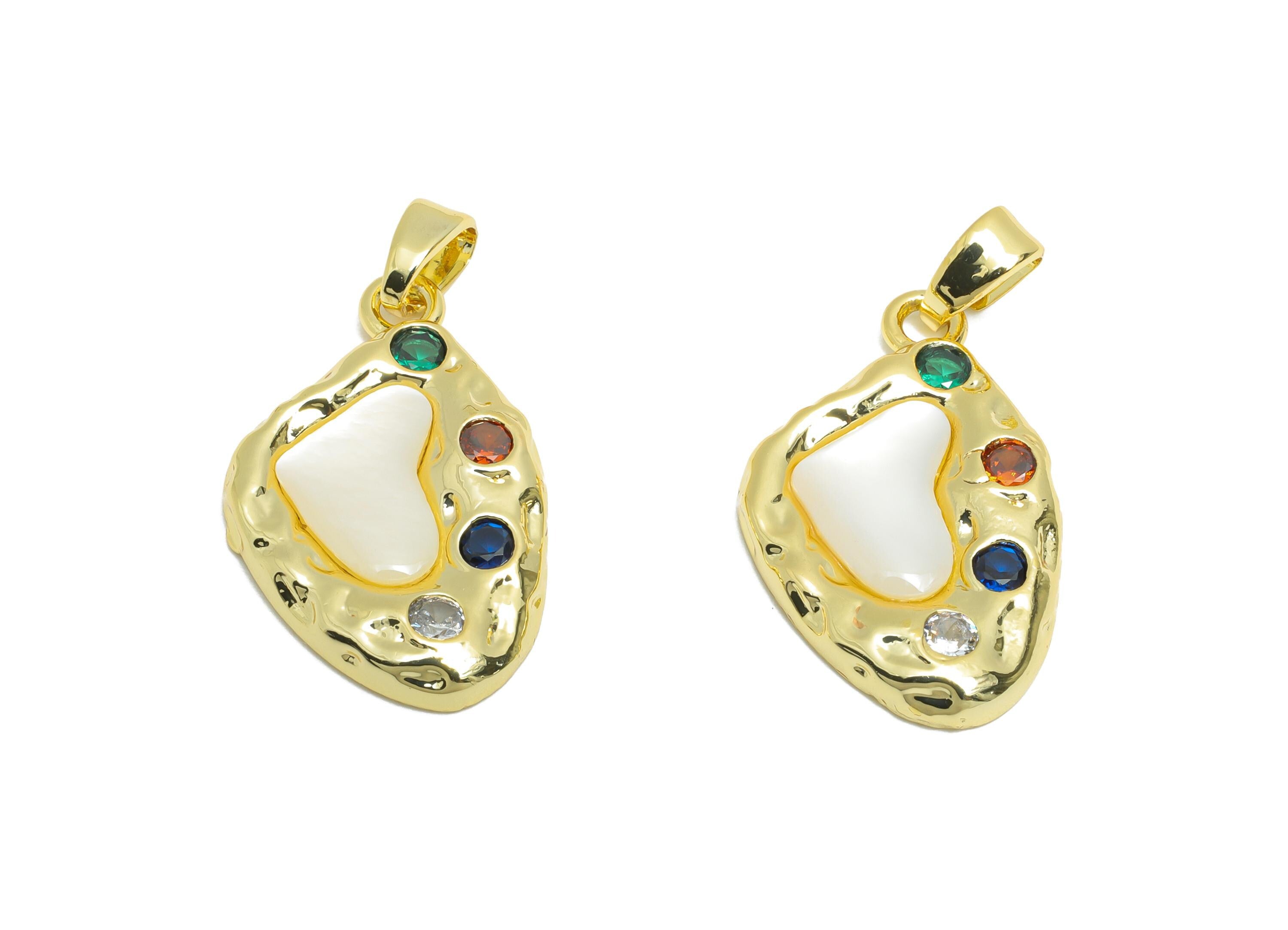 Abstract Heart Shell Pendant - Refined Gold Textured CZ Pendant - Unique Necklace Jewelry - 18K Real Gold Plated - 21.71x13.75x3mm -RGP10657 - DOMEDBAZAAR