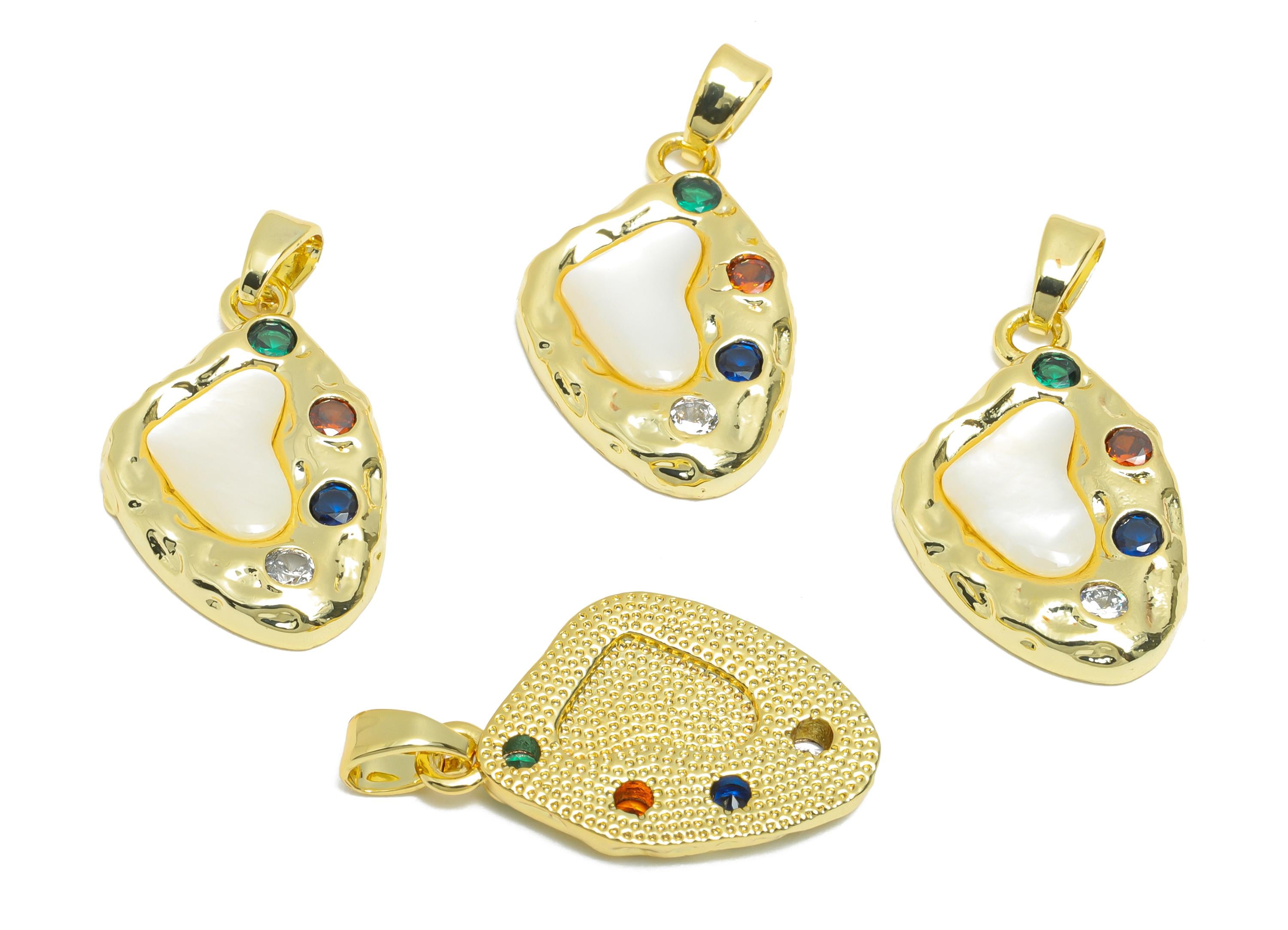 Abstract Heart Shell Pendant - Refined Gold Textured CZ Pendant - Unique Necklace Jewelry - 18K Real Gold Plated - 21.71x13.75x3mm -RGP10657 - DOMEDBAZAAR