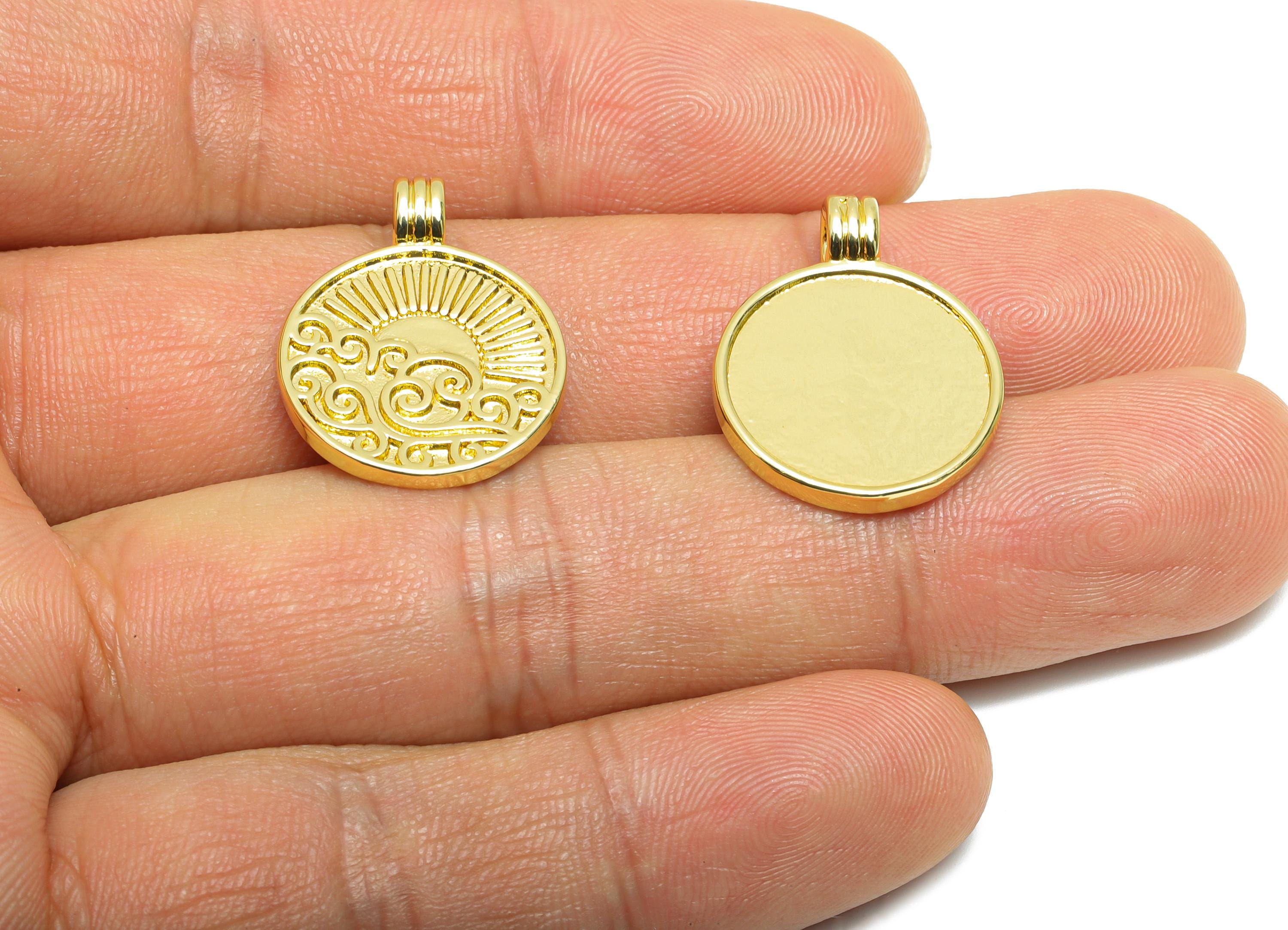 Brass Sunshine Pendant - Brass Sunrise Over the Sea Pendant  - Dainty Gold Engraved Jewelry - 18K Real Gold Plated - 23x17x2.1mm - RGP10568 - DOMEDBAZAAR