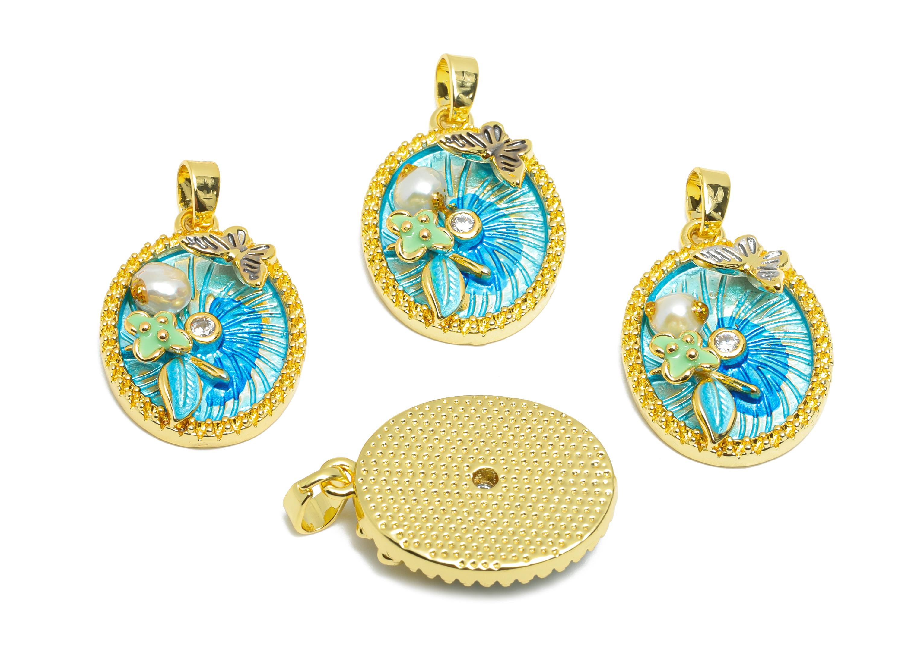 Artistic Pearl Butterfly Pendant - Chic CZ Enamel Brass Pendant - Gold Necklace Pendant - Dainty Jewelry -18K Gold Plated-23x16x5mm-RGP10652 - DOMEDBAZAAR