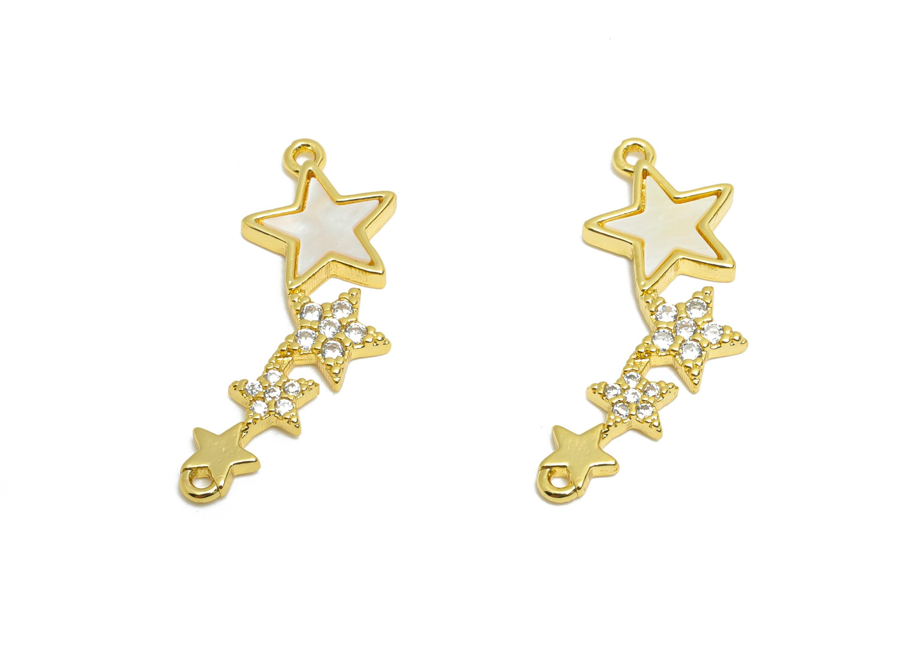 Shell Star Pendant - Brass Dainty Zircon Charm - Luxury Charm With 2 Loops for Bracelet - 18K Real Gold Plated - 24.33x8x1.6mm - RGP10640 - DOMEDBAZAAR