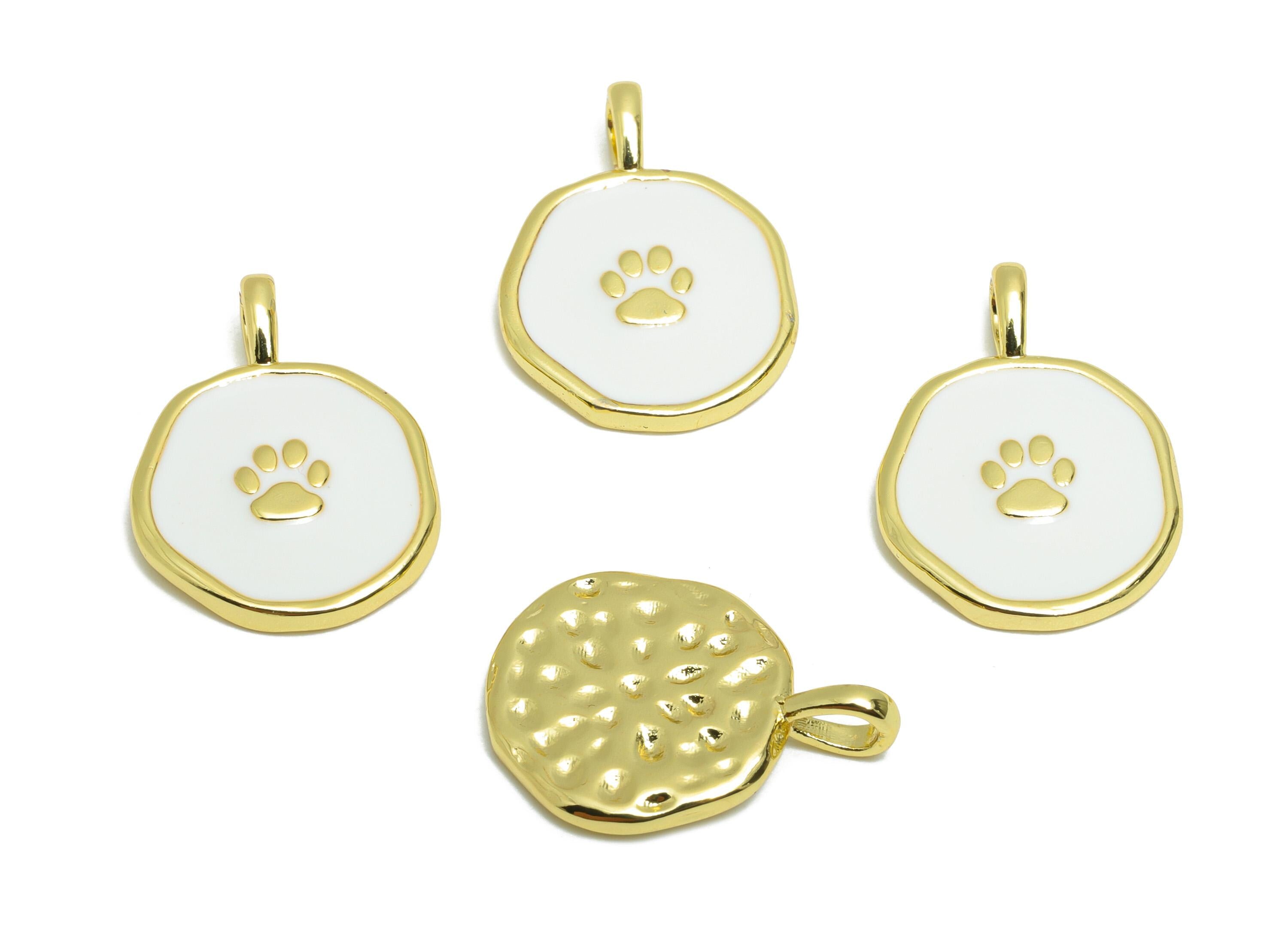 Brass Paw Bracelet Pendant - Colorful Enamel Cute Pendant - Gold Enamel Pet Jewelry - 18K Real Gold-Plated - 18x13x1.94mm - RGP10571 - DOMEDBAZAAR