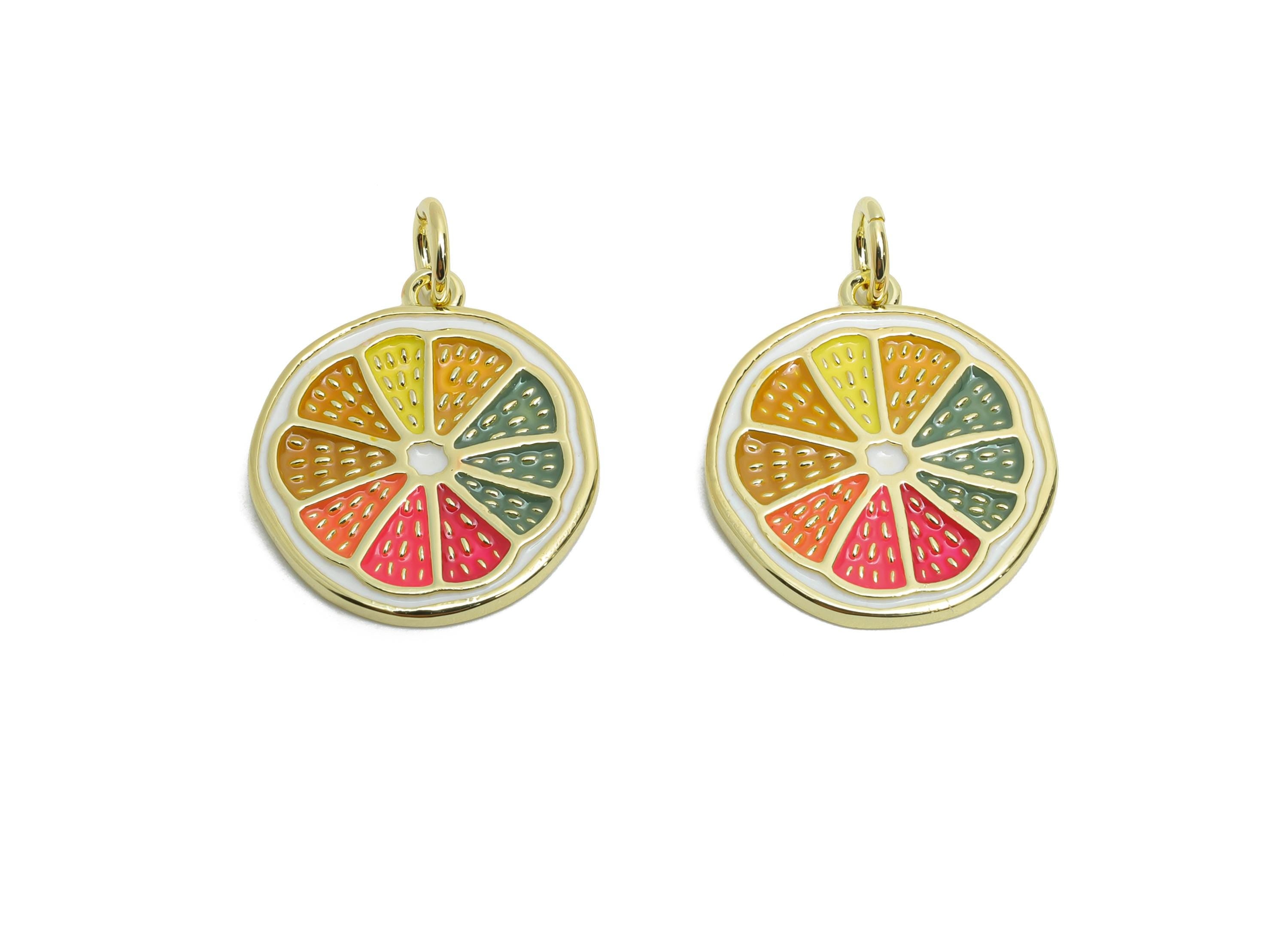 Brass Lemon Bracelet Pendant - Colorful Enamel Fruit Pendant - Gold Rainbow Enamel Jewelry - 18K Real Gold-Plated - 18x15x1.52mm - RGP10583 - DOMEDBAZAAR