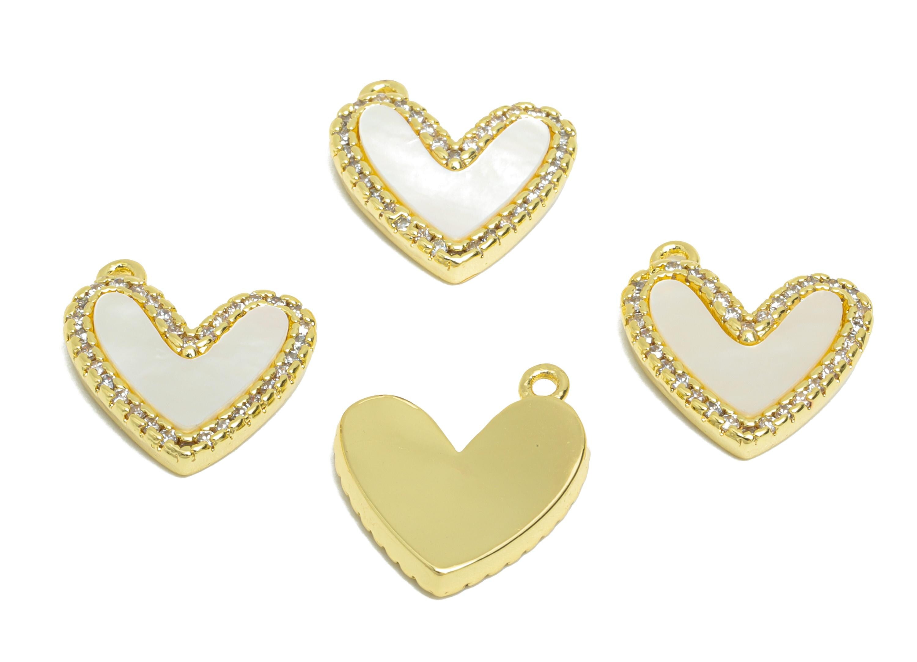 Brass Heart Earring Charm - Gold Seashell Zircon Pendant- Refined Love Heart Charm - 18K Real Gold-Plated Brass - 14.1x12.84x2.48mm -RGP9621 - DOMEDBAZAAR