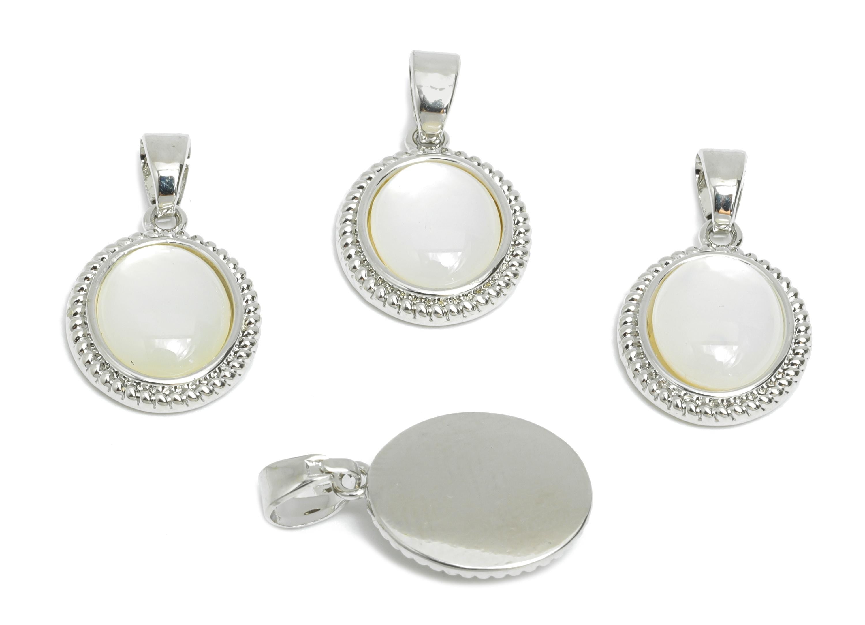 Brass Oval Earring Charm - Silver Oval Seashell Pendant - Textured Elegant Necklace Charm -18K White Gold Plated - 15.2x11.45x3.2mm -RGP9553 - DOMEDBAZAAR